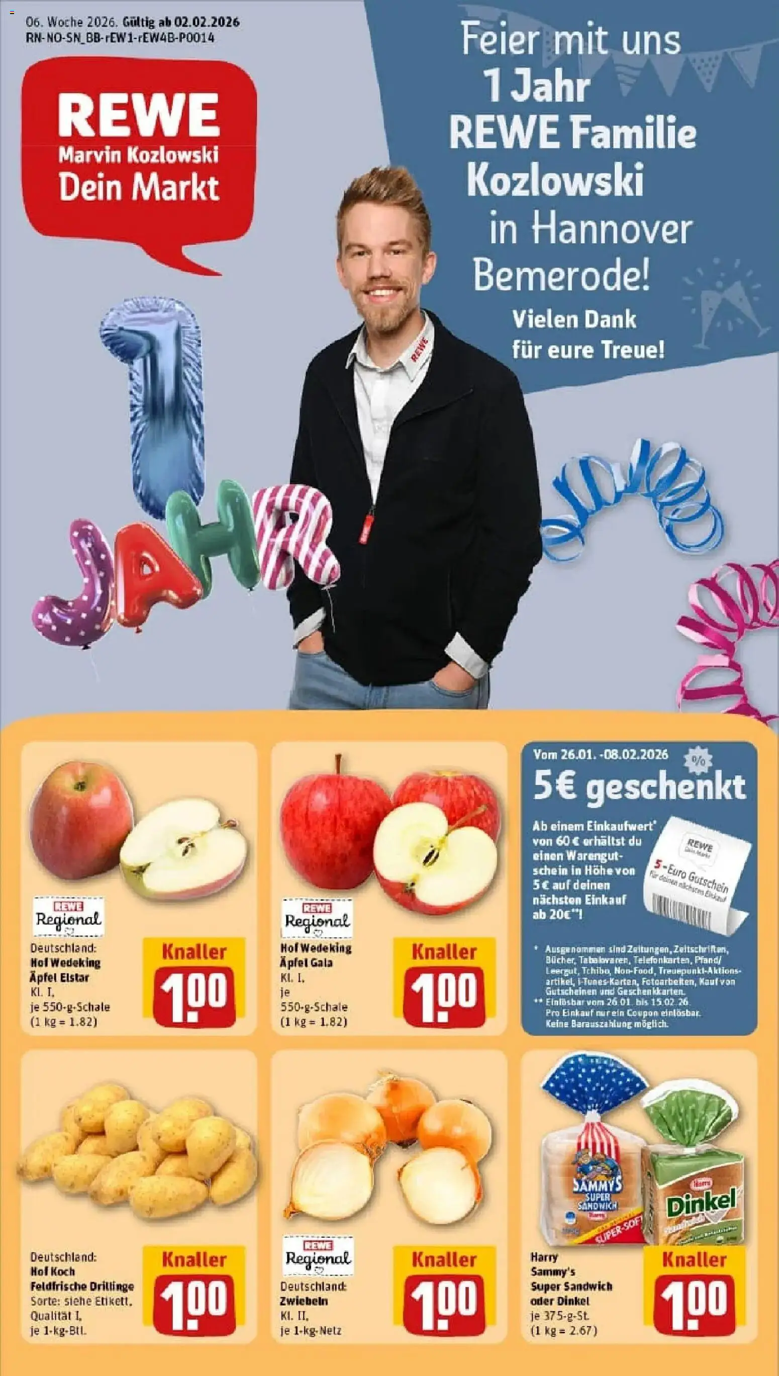 Vorschau von dem Prospekt des Geschäftes Rewe, gültig ab dem 02.02.2026 - Äpfel, Zwiebeln