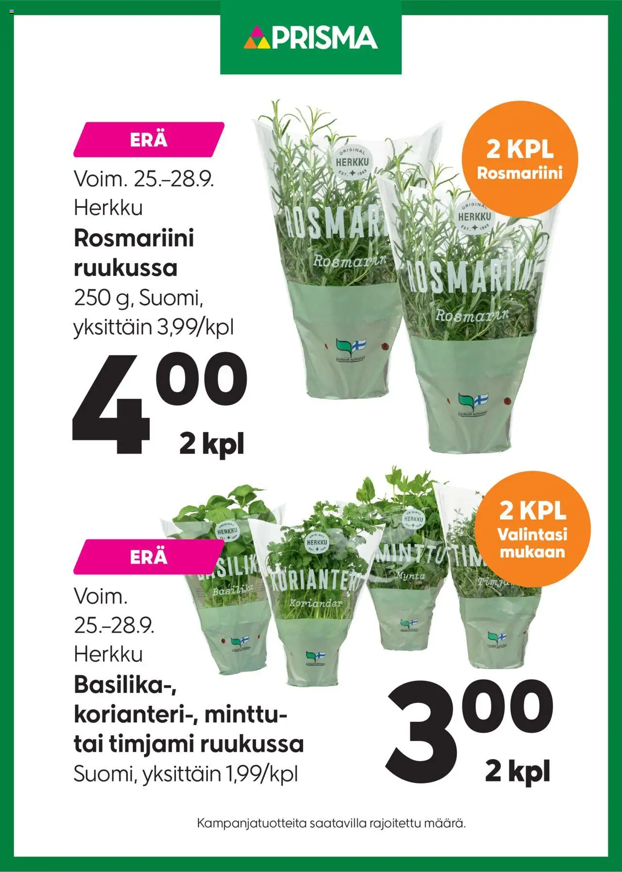 Prisma-kaupan Tarjoukset Herkku yrtit voimassa 25/09/2025 - Sivulla 1
