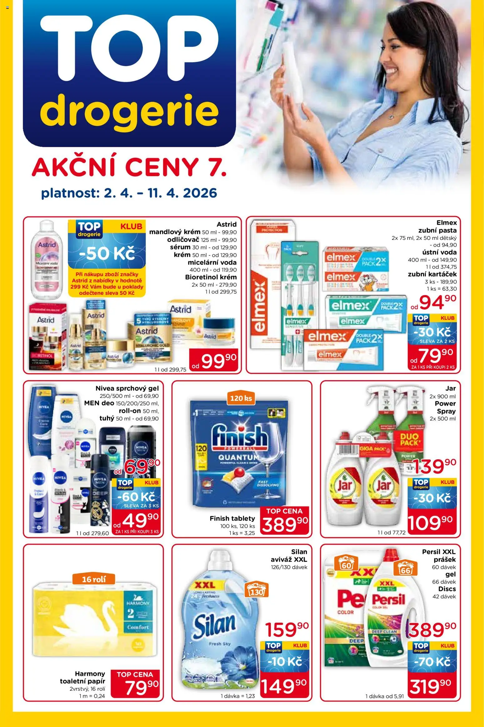 Náhled nabídky: Top drogerie Top drogerie leták platný od 02.04.2026 - Drogerie, Nivea, Sprchový gel, Elmex, Sérum, Krém, Zubní pasta, Ústní voda