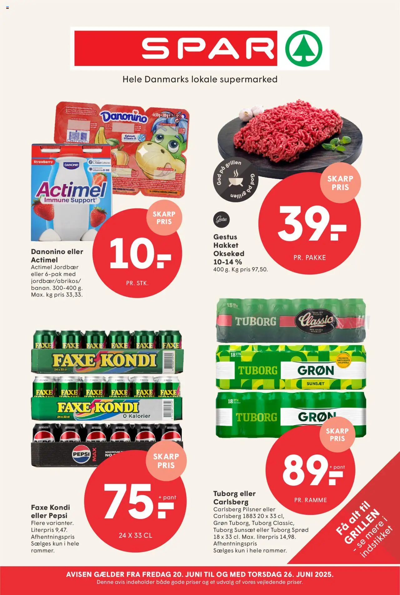 Spar tilbudsavis gyldig fra 20/06/2025 - side 1 - Faxe Kondi, Jordbær, Pepsi, Oksekød