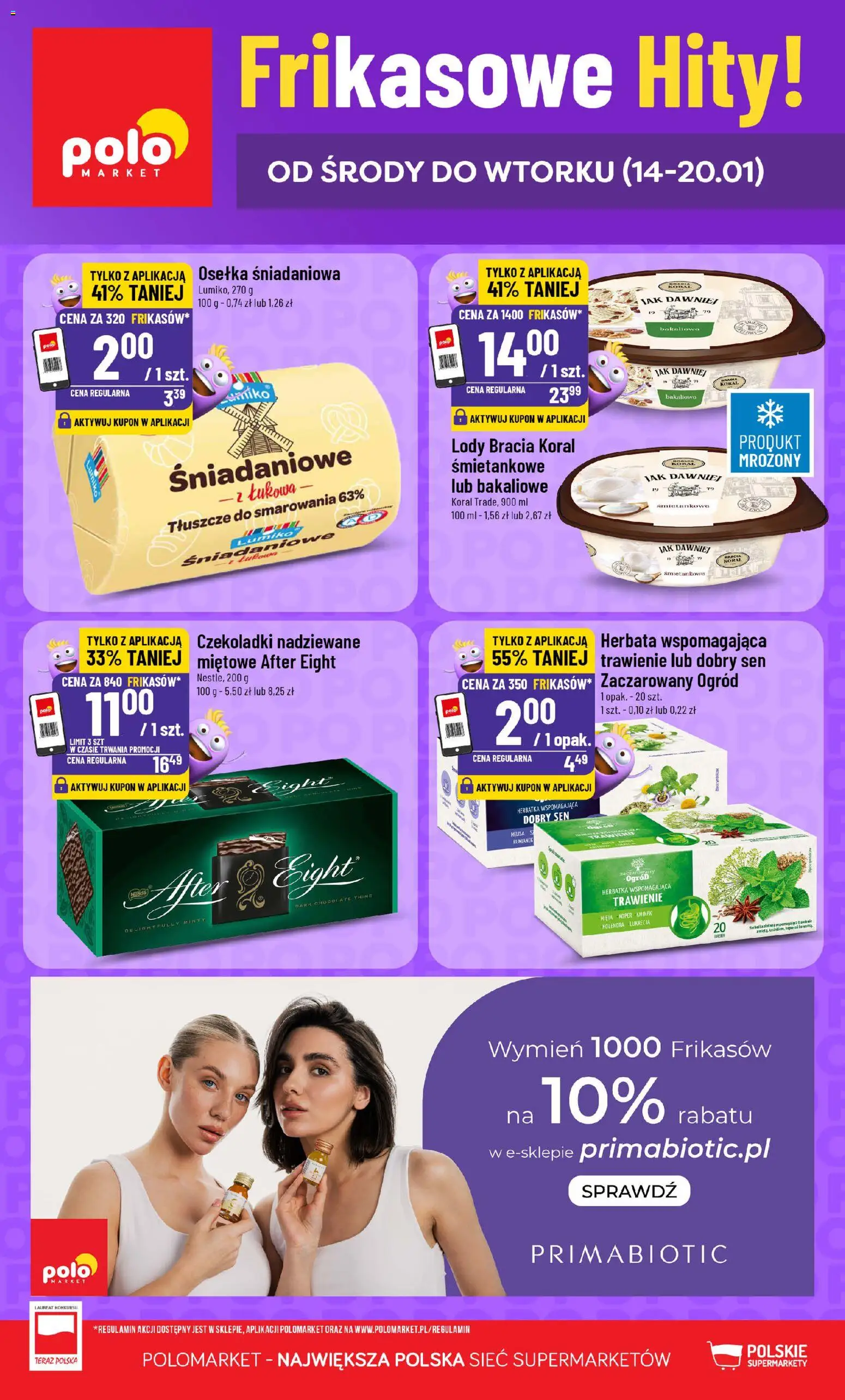 Pogląd gazetki "Frikasowe Hity" ze sklepu POLOmarket ważnej od 14.01.2026 - Lody, Herbata, Kolendra, Mięta, Czekoladki, Osełka, Melisa