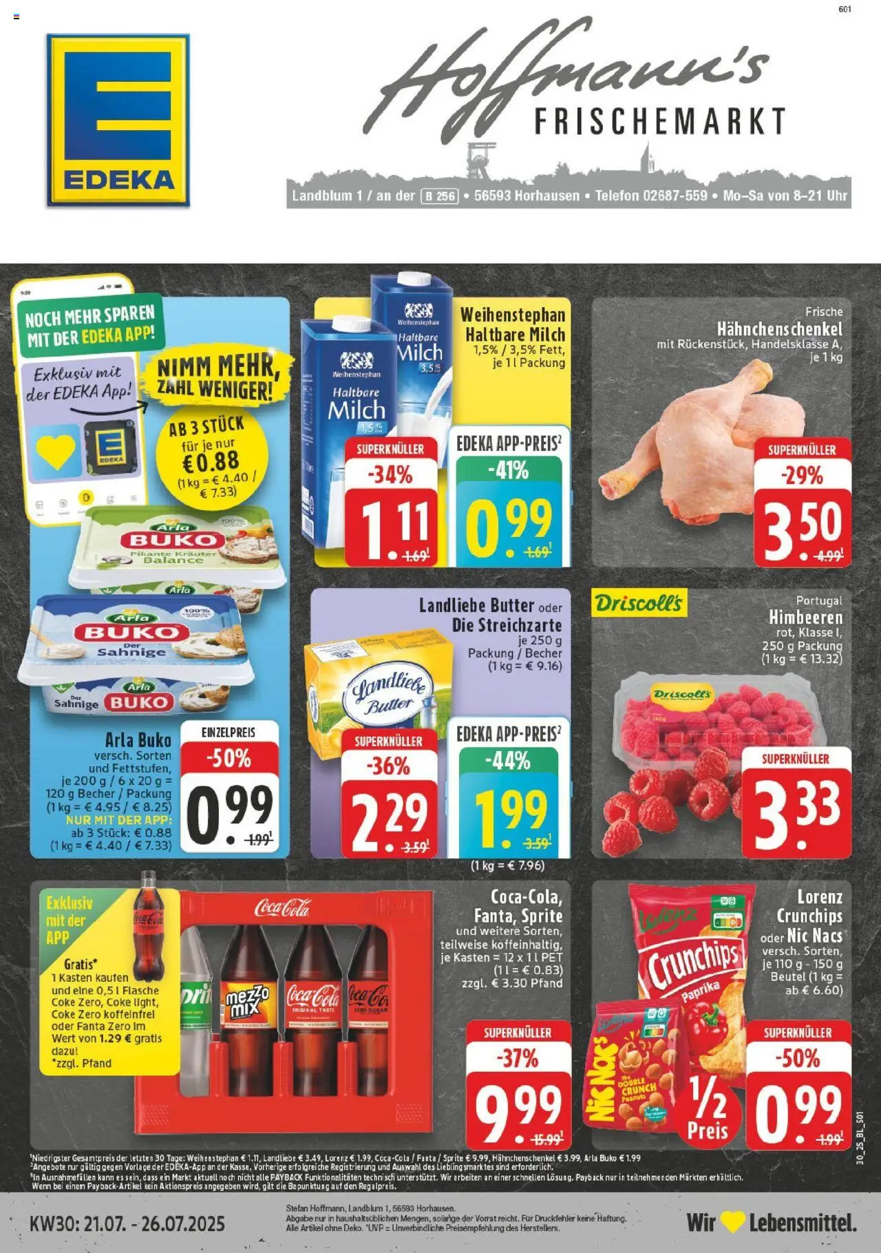 EDEKA Prospekt ab 20.07.2025 - Prospekt Horhausen Online - Butter, Coca cola, Paprika, Fanta, Hahnchenschenkel, Haltbare milch, Landliebe butter, Lorenz crunchips