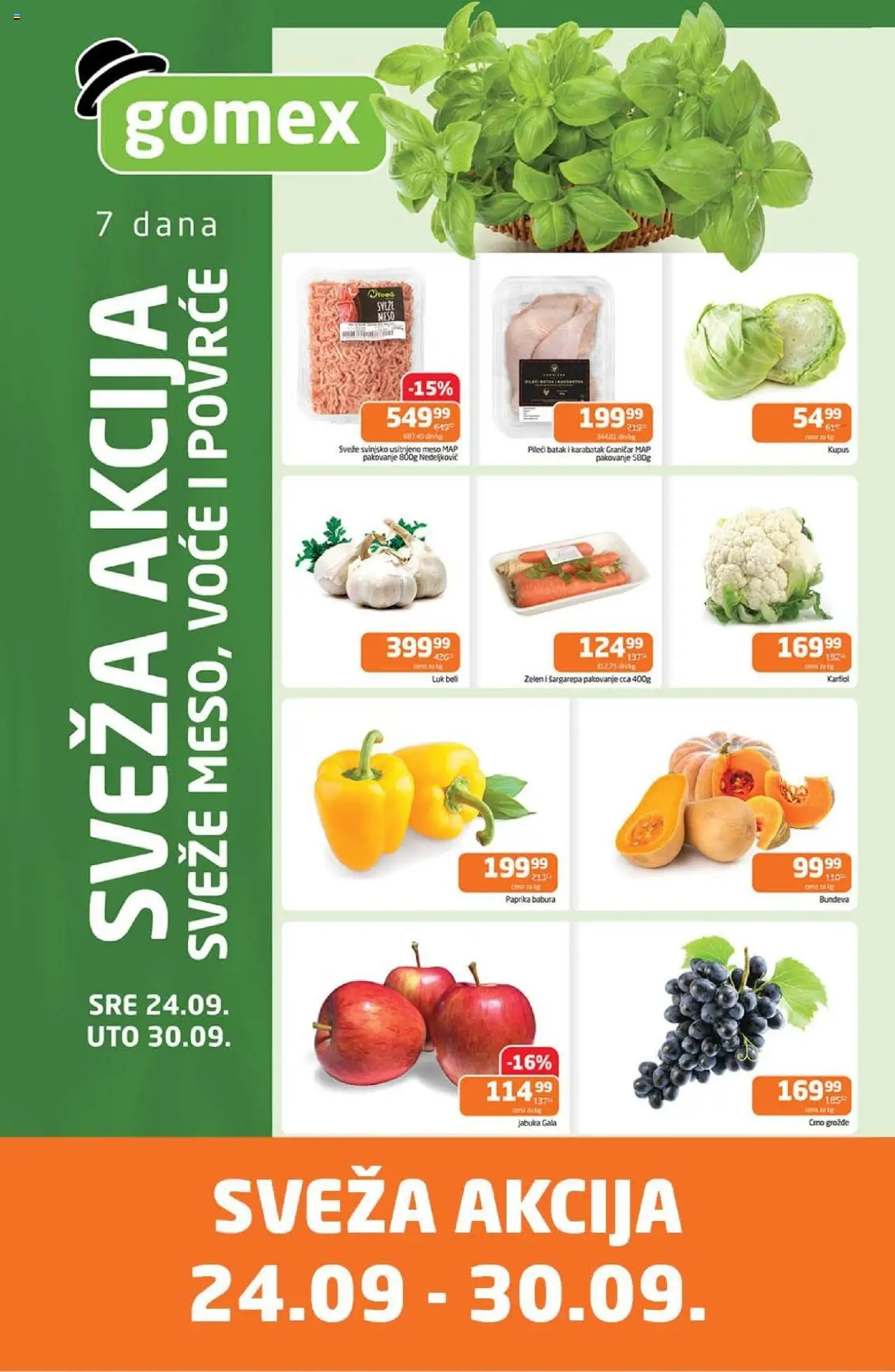 Gomex katalog važi od 24.09.2025 - stranica 1 - Paprika, Šargarepa, Bundeva, Grožđe, Meso, Voće, Paprika babura, Pakovanje