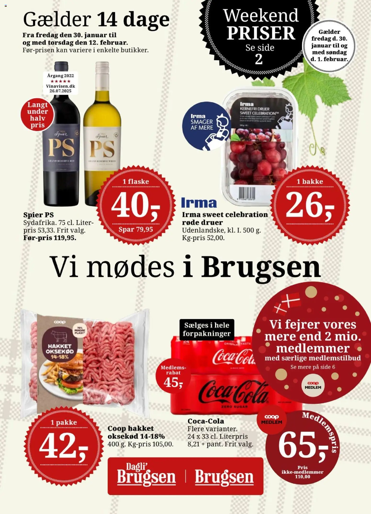 Eksempel på tilbudsavis Tilbudsavis fra butik Dagli'Brugsen gyldig fra 30/01/2026 - Oksekød, Druer