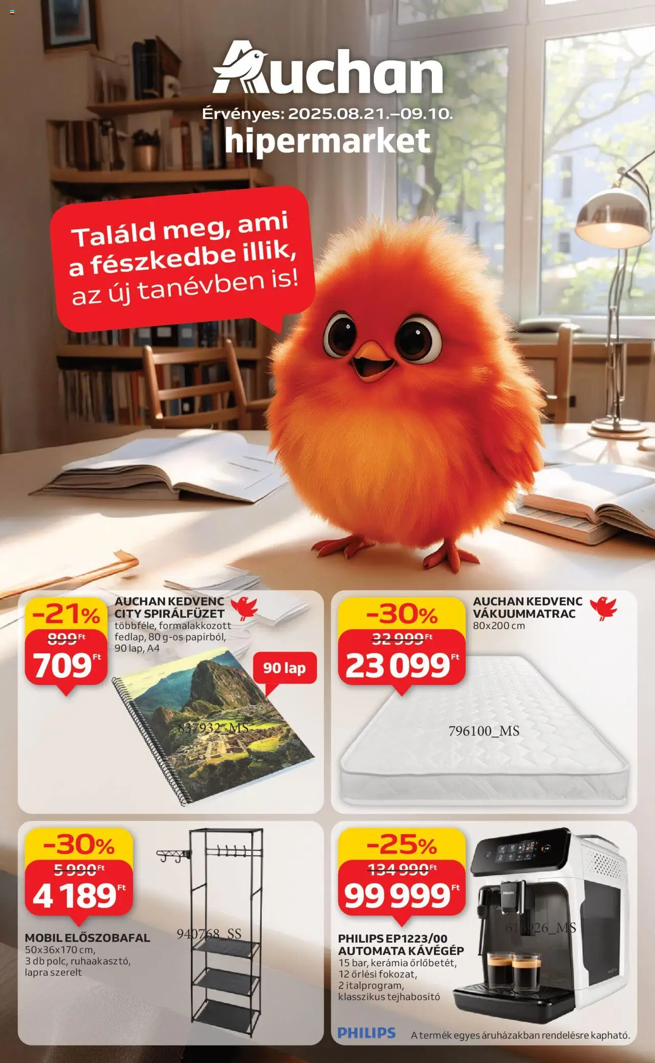 Auchan aktuális szórólap, érvényes 2025.08.21.-től - 1 oldal - Philips, Előszobafal, Tejhabosító, Kávégép, Lap