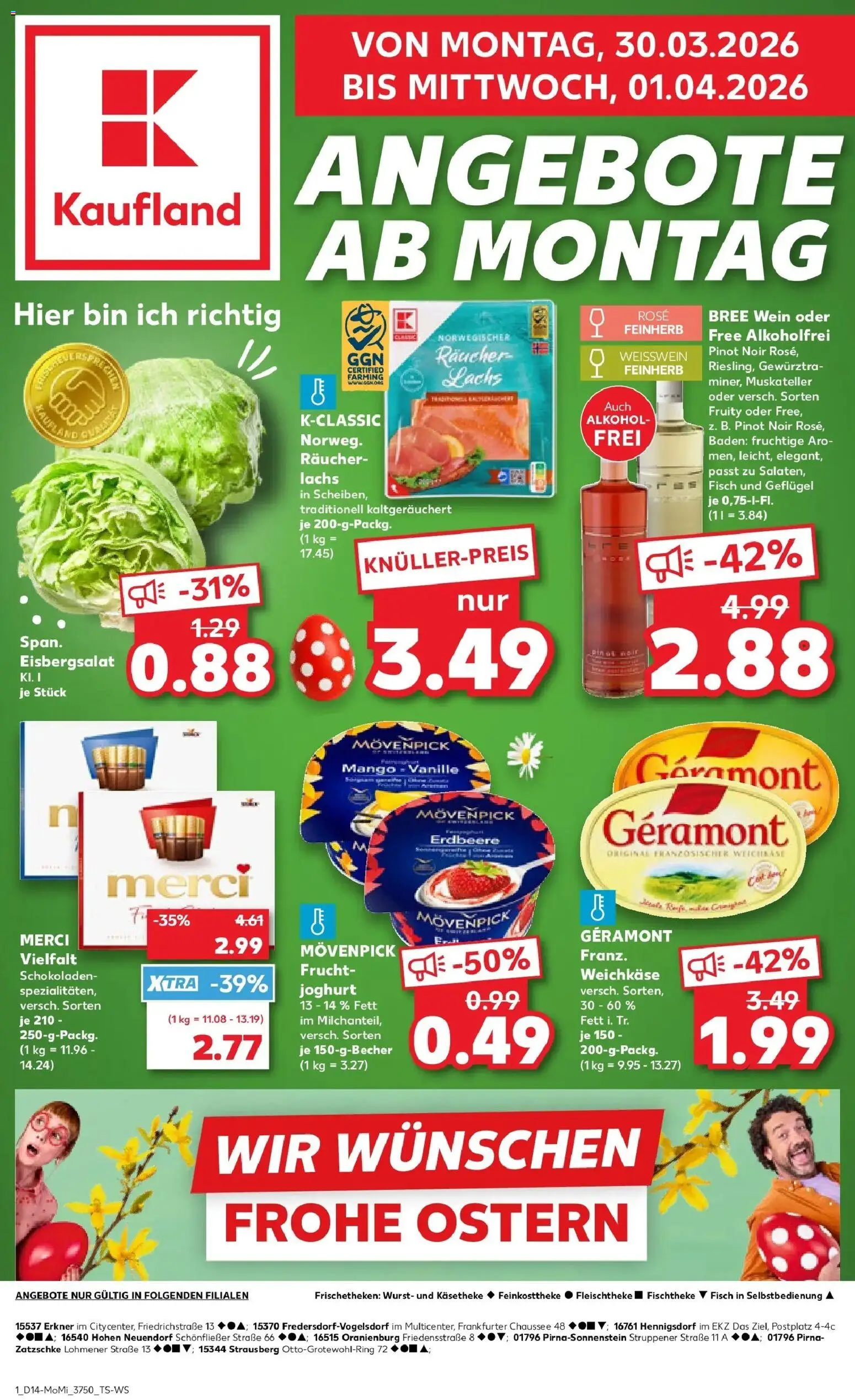Vorschau von dem Prospekt des Geschäftes Kaufland, gültig ab dem 30.03.2026 - Mango, Fisch, Wein, Lachs, Alkohol, Merci, Vanille, Bree