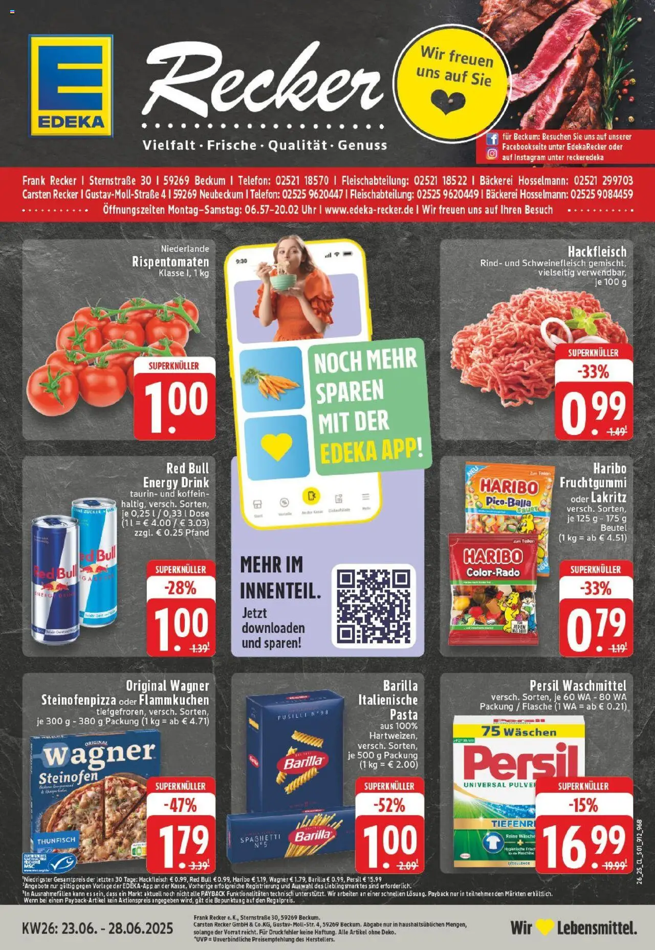 EDEKA Prospekt ab 22.06.2025 - Prospekt Beckum - Neubeckum Online - Bäckerei, Telefon, Red bull, Haribo, Energy, Waschmittel, Persil, Schweinefleisch
