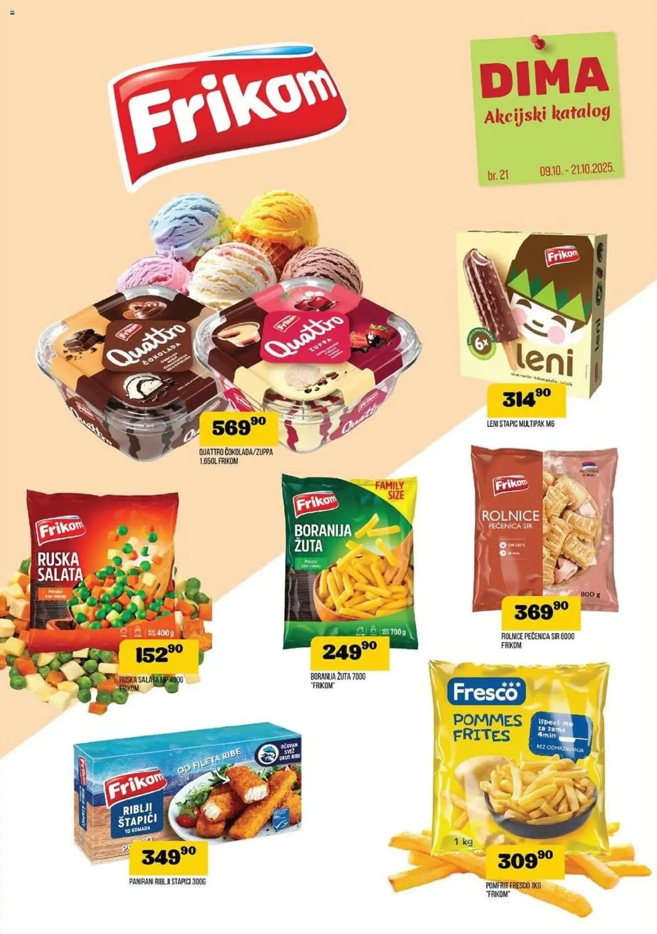 VP Dima katalog važi od 09.10.2025 - stranica 1 - Ruska salata, Boranija, Čokolada, Pomfrit, Salata, Sir, Pečenica, Riblji štapići
