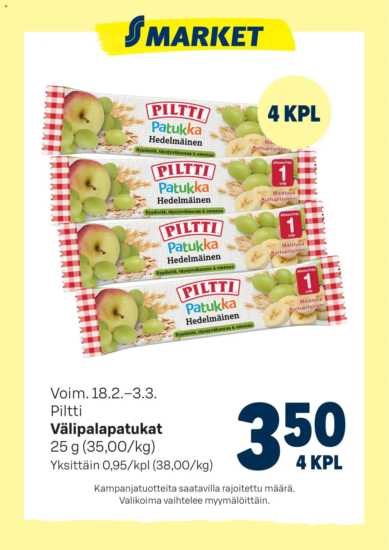 Kaupan S-market Tarjoukset Piltti Välipalapatukat esikatselu, voimassa 18/02/2026