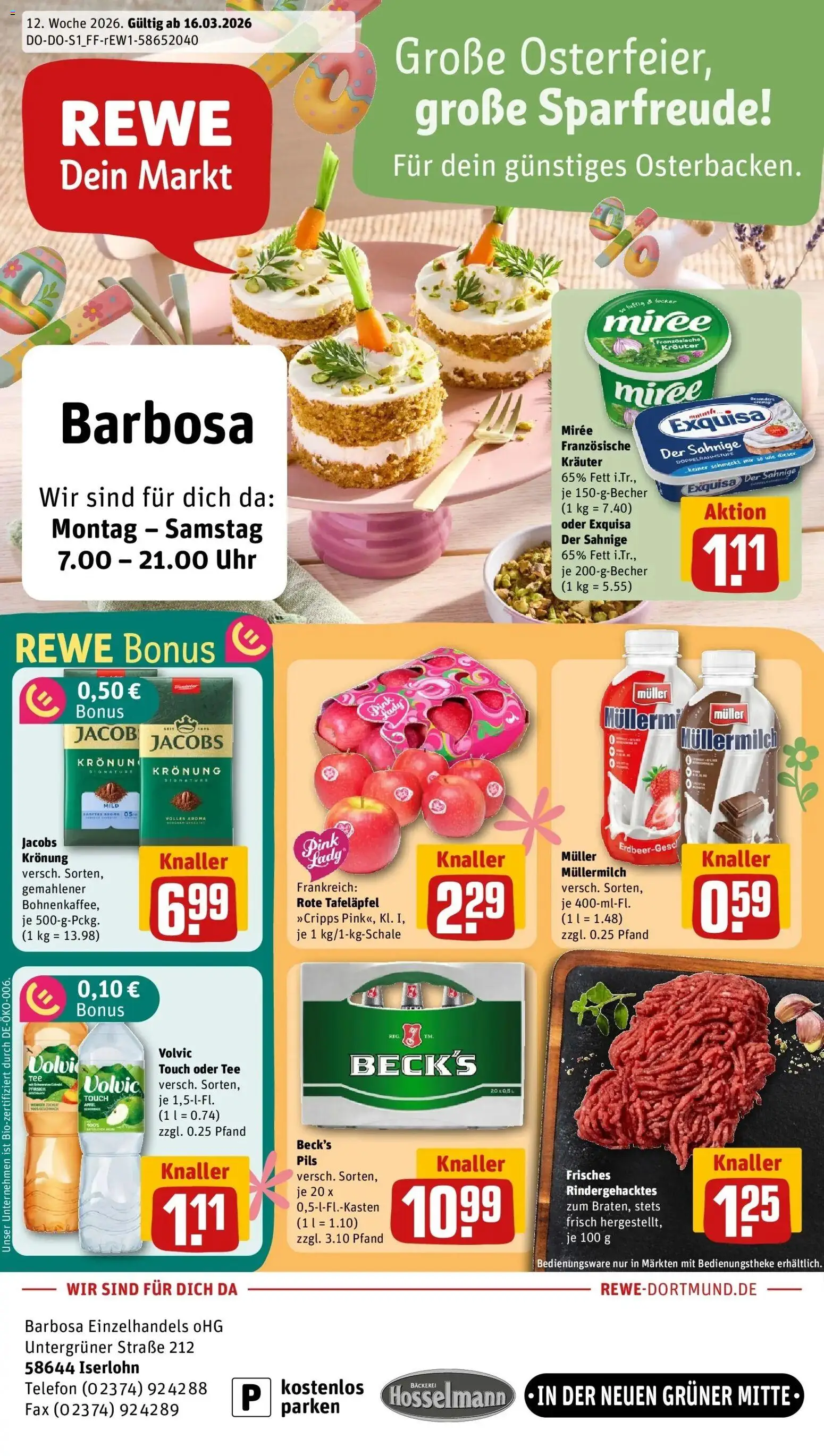 Vorschau von dem Prospekt des Geschäftes Rewe, gültig ab dem 15.03.2026 - Uhr, Telefon, Äpfel, Pfirsich, Volvic, Exquisa, Volvic touch, Muller mullermilch