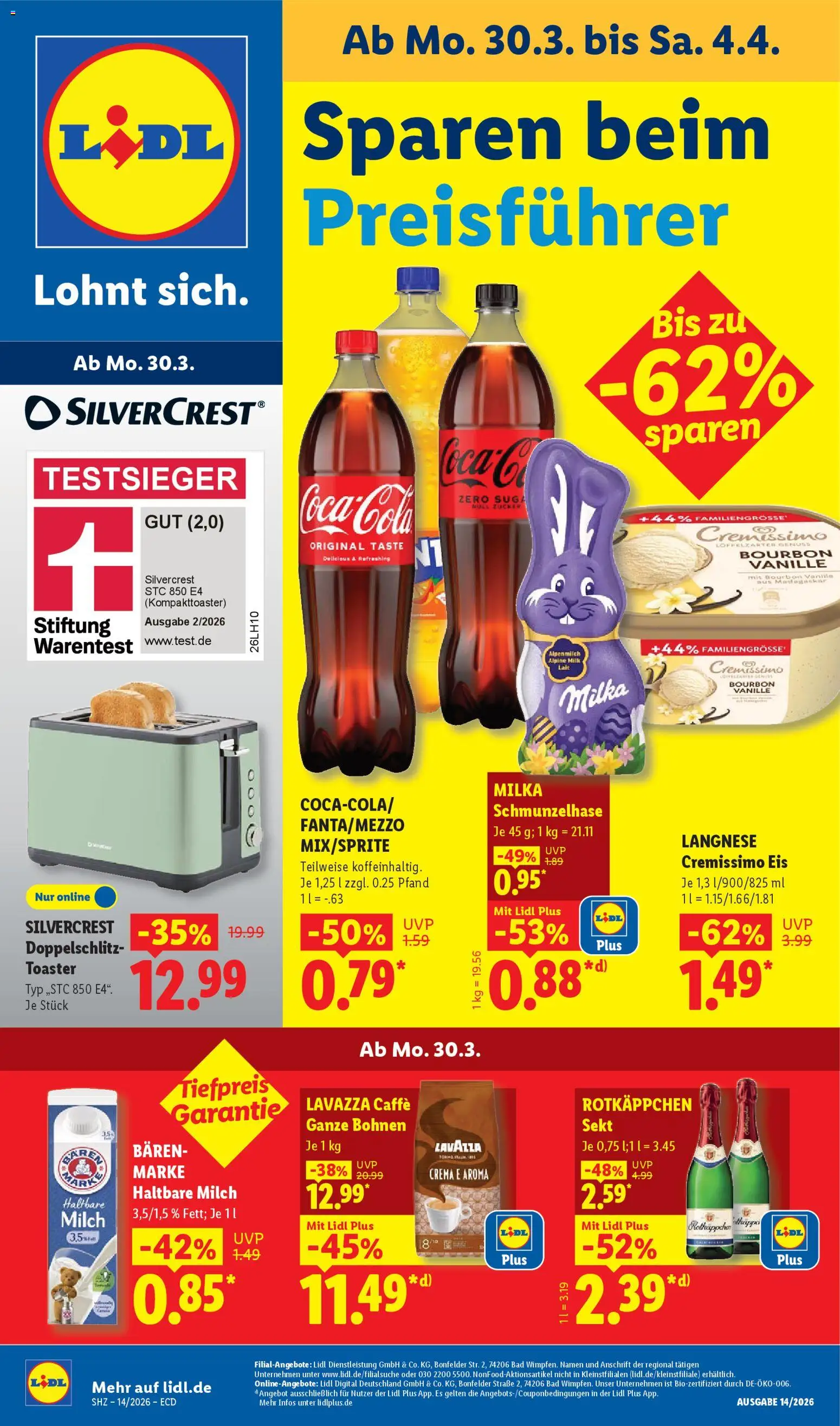 Vorschau von dem Prospekt des Geschäftes Lidl, gültig ab dem 30.03.2026 - Bad, Milch, Rotkäppchen, Milka, Sekt, Vanille, Bourbon, Cremissimo
