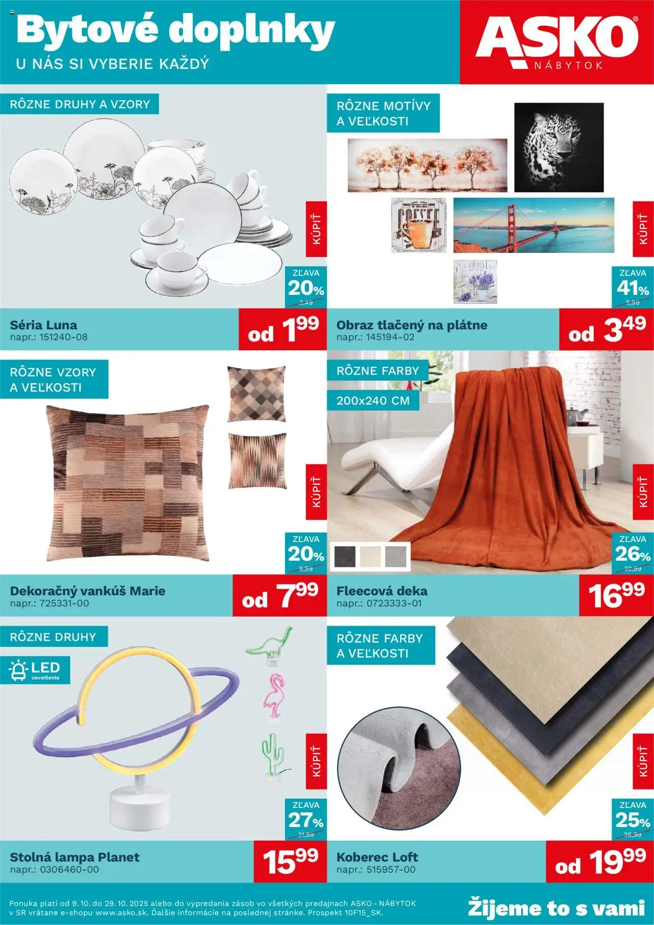 Náhľad ASKO nábytok letáku platného od 09.10.2025 - Nábytok, Koberec, Lampa, Vankúš, Led, Stolná lampa, Led osvetlenie, Osvetlenie