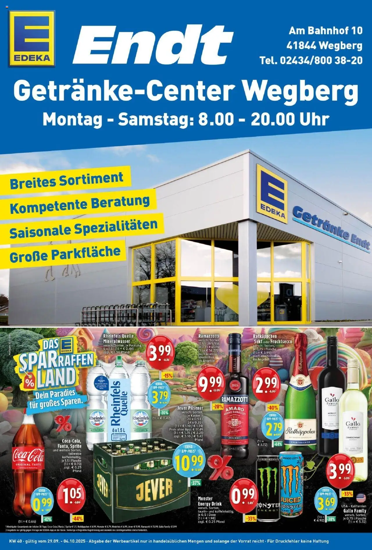 EDEKA Prospekt ab 28.09.2025 - Prospekt Wegberg Online - Mango, Monster, Cola, Mineralwasser, Jever, Merlot, Spezialitäten, Fruchtsecco