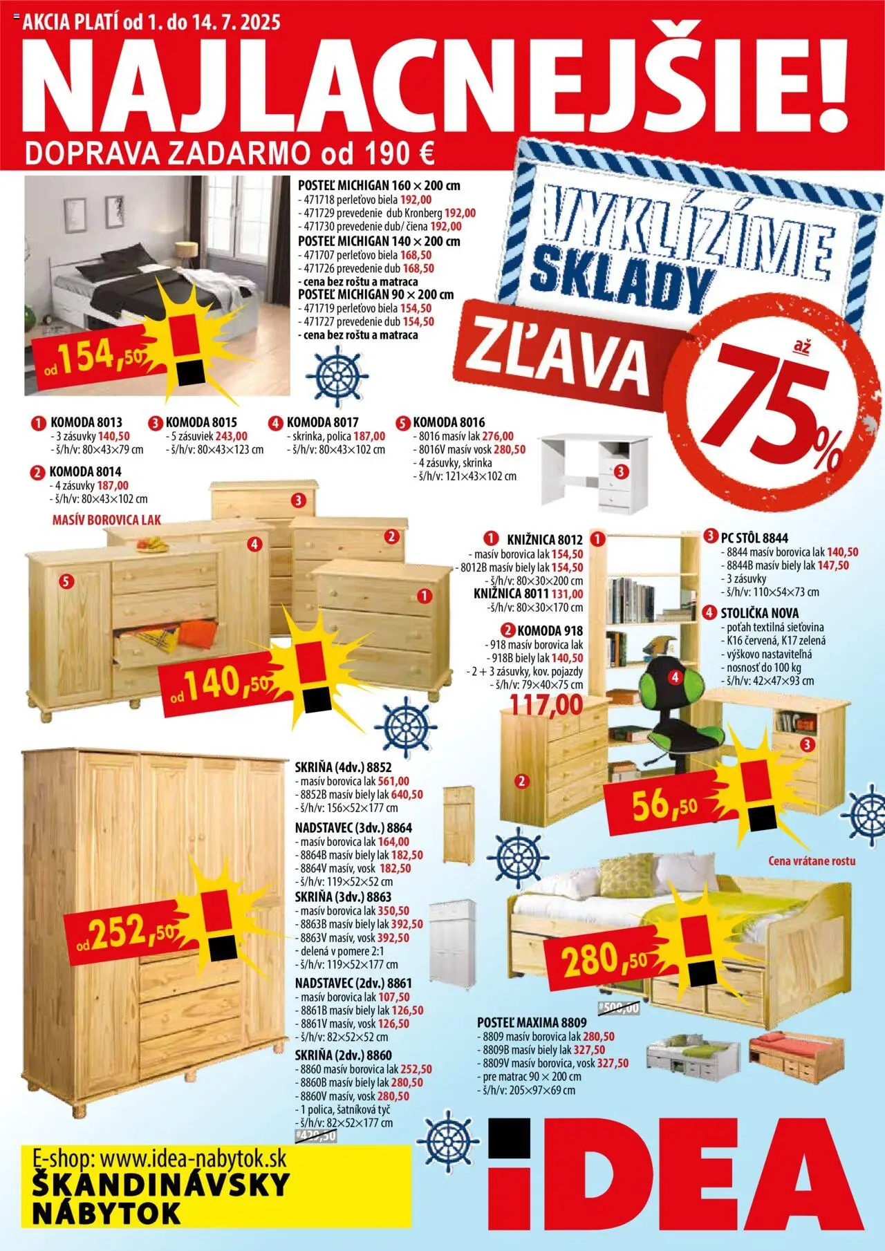 IDEA nábytok Leták (01.07. - 14.07.2025) - Akčná ponuka - Posteľ, Komoda, Knižnica, PC, Stôl, Matrac, Skrinka, Skriňa