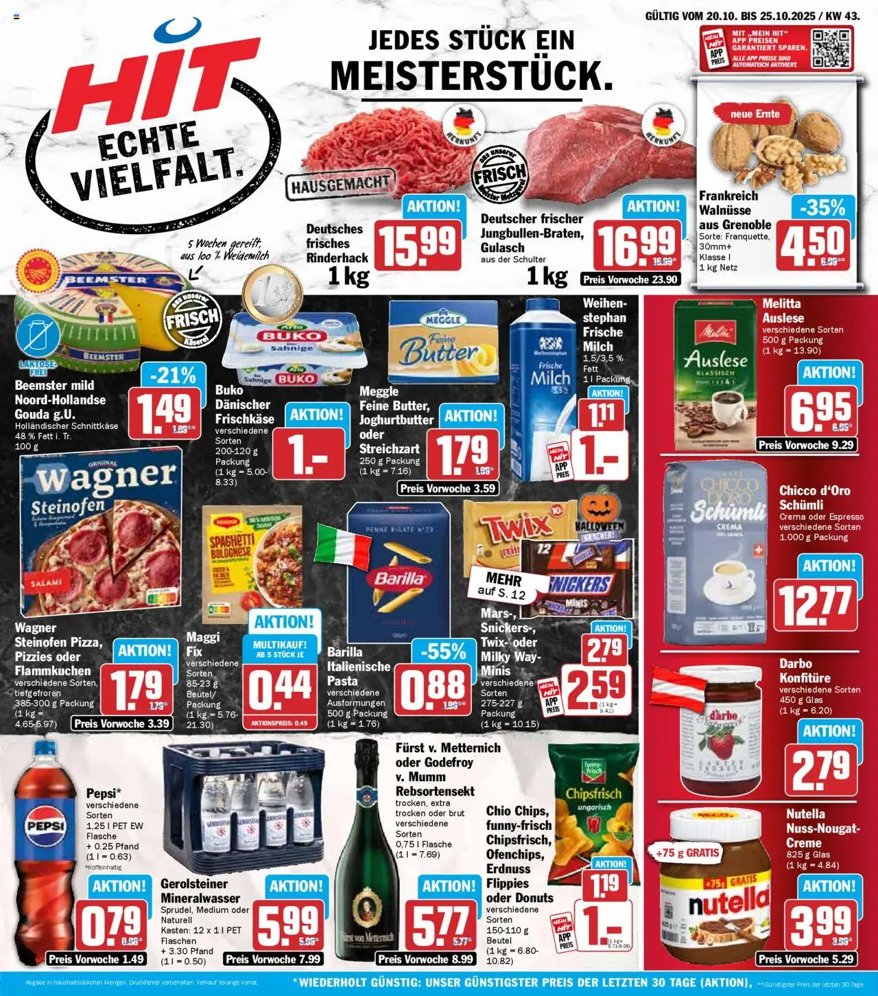 HIT Prospekt ab 20.10.2025 nächste Woche > Sachsen - Nutella, Spaghetti, Maggi, Salami, Barilla, Gouda, Melitta, Frischkase