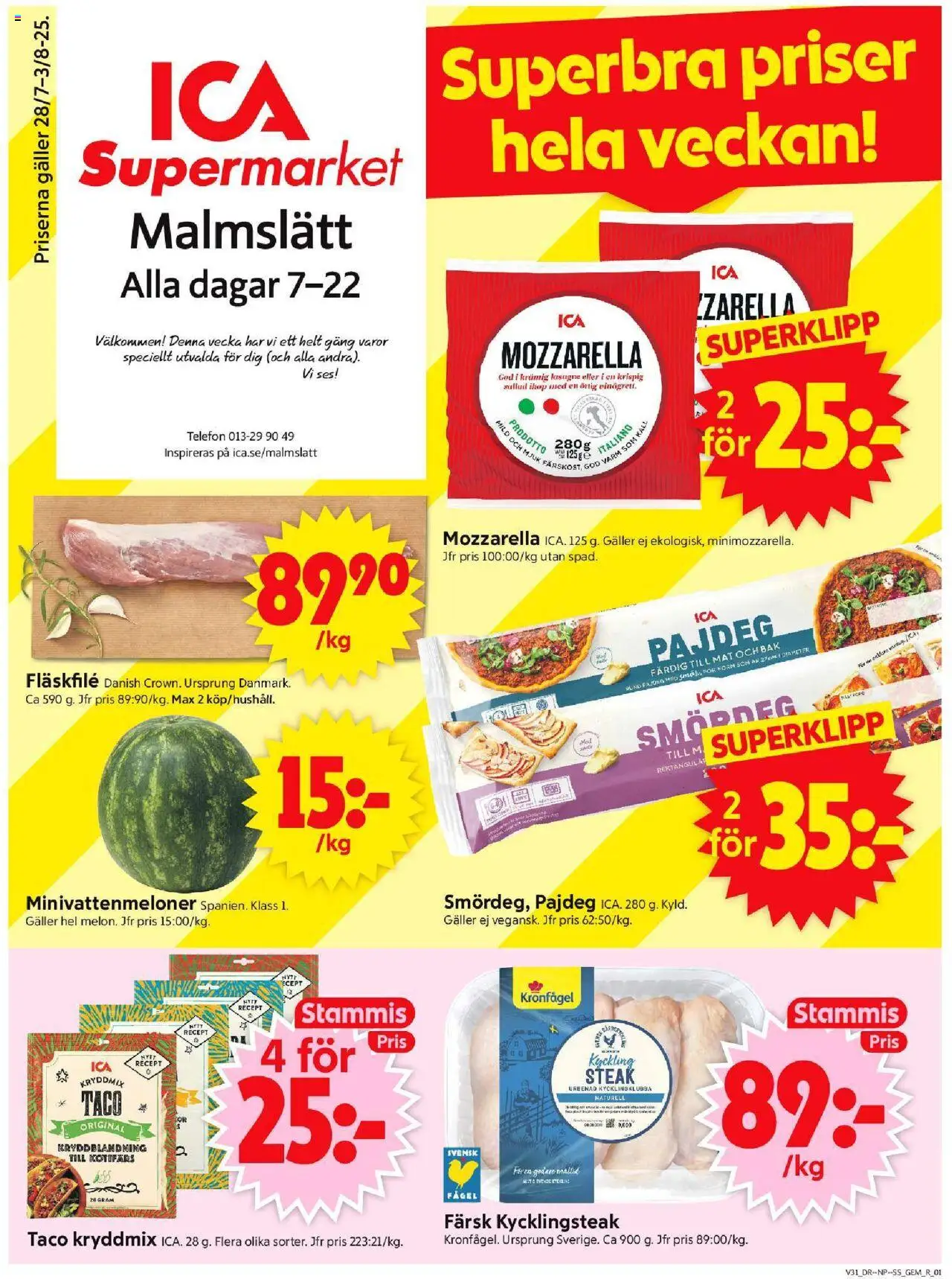Linköping är giltig 28/07 2025 > Veckans Erbjudanden gäller från 28/07/2025 till 03/08/2025 sidnummer 1 - Lasagne, Telefon, Mozzarella, Galler, Kål, Kycklingklubba, Fläskfilé, Kyckling