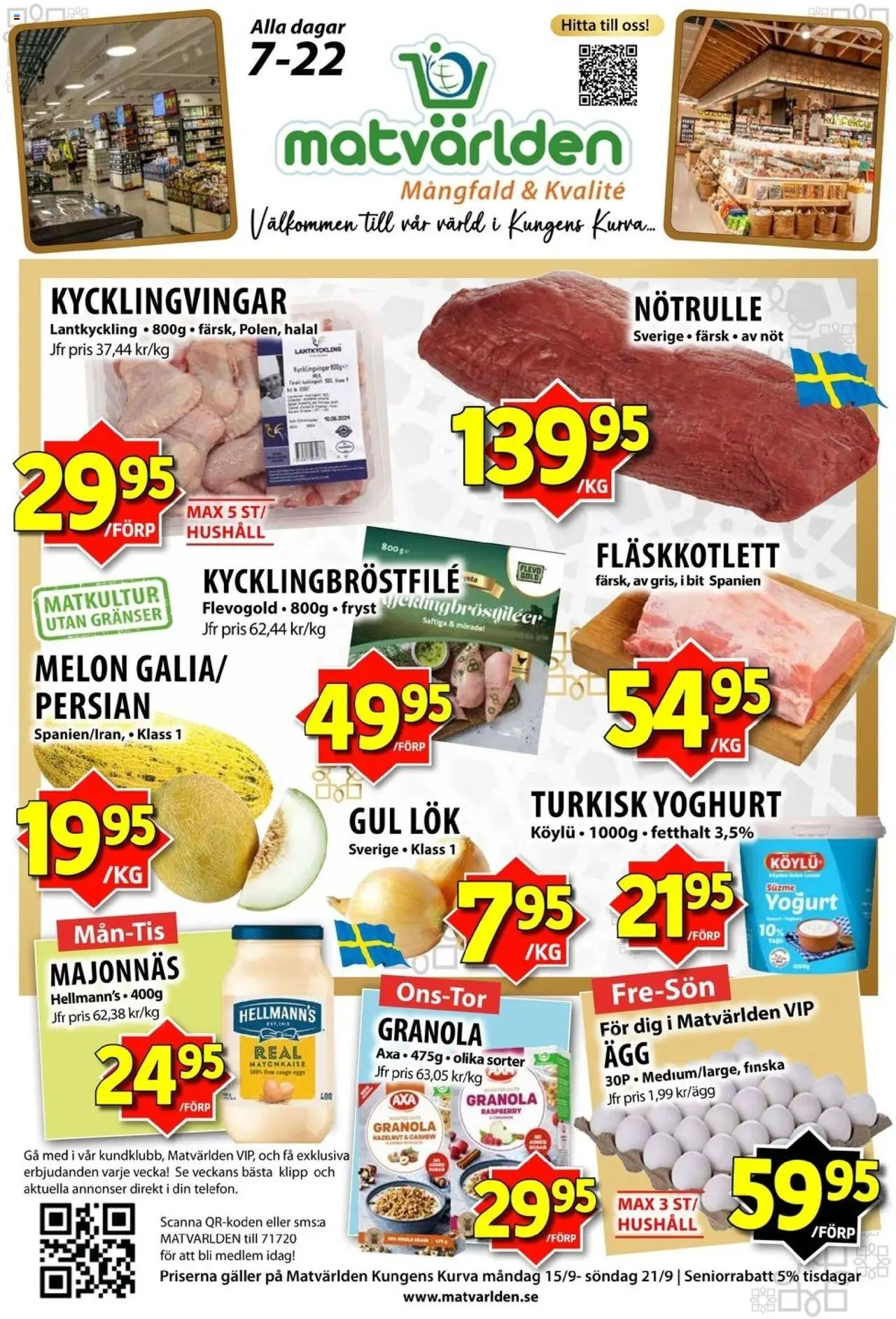 Aktuella reklamblad Matvärlden är giltig 15/09 2025 > Veckans Erbjudanden gäller från 15/09/2025 till 21/09/2025 sidnummer 1