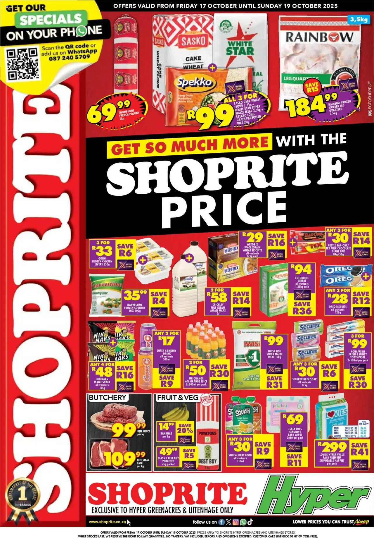 Shoprite Eastern Cape - Price Hyper Greenacres and Uitenhage 17/10 - 19/10/2025 >> Catalogue