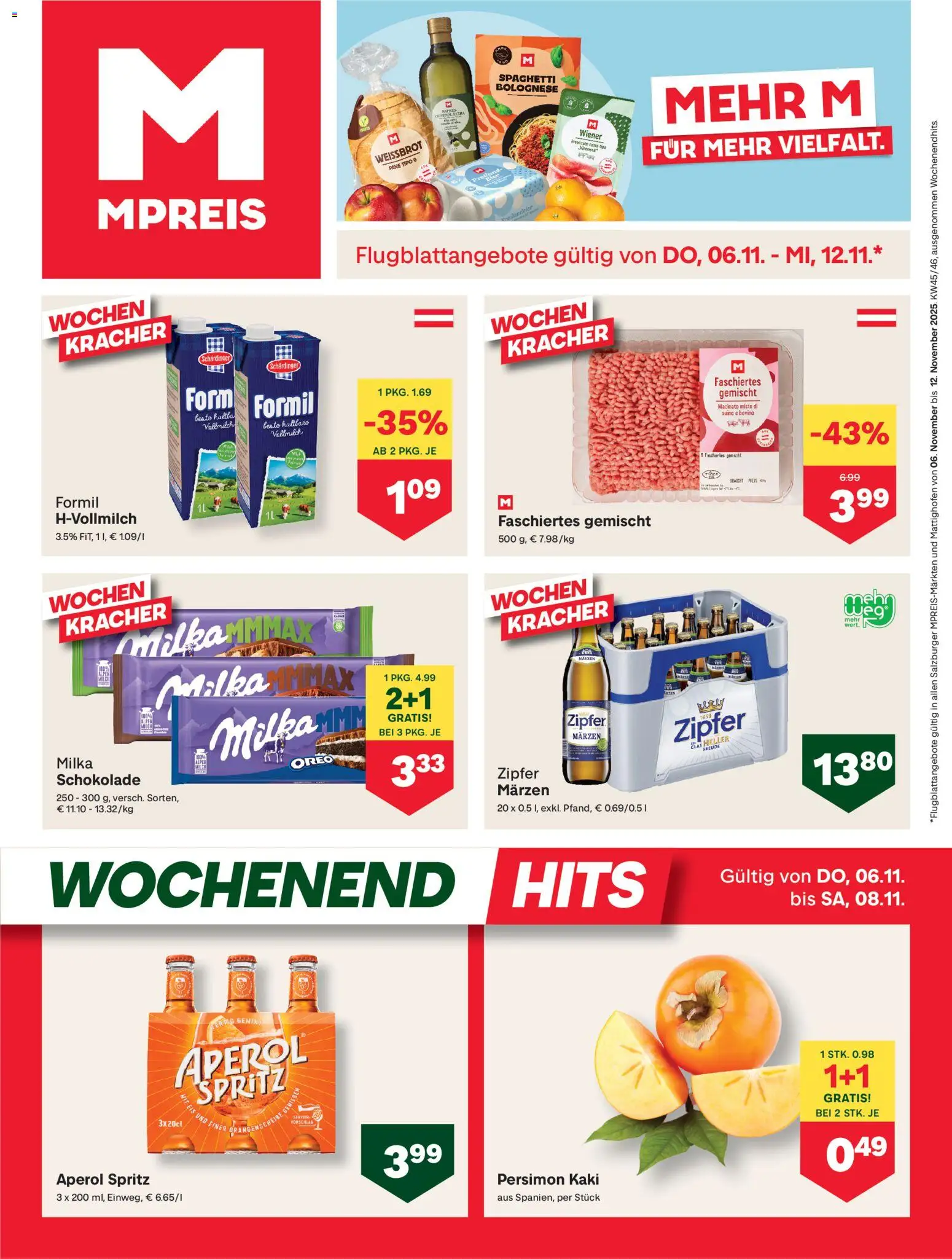 Vorschau der Angebote: MPREIS Altenmarkt im Pongau gültig ab 06.11.2025 - Eis, Schokolade, Aperol, Spaghetti, Kaki, Vollmilch