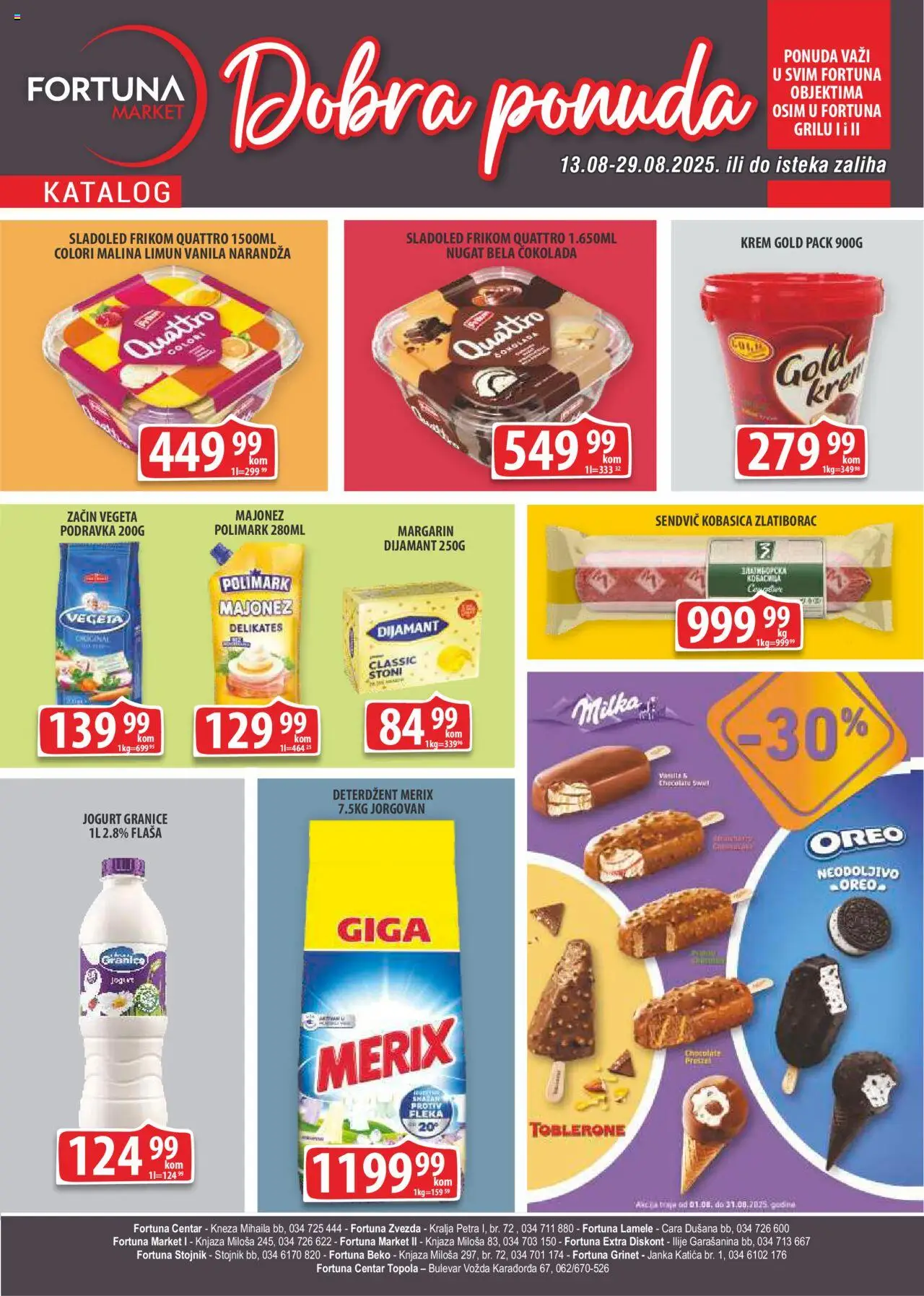 Fortuna Market katalog važi od 13.08.2025 - stranica 1 - Malina, Limun, Vanila, Jogurt, Krem, Kobasica, Bela čokolada, Deterdžent