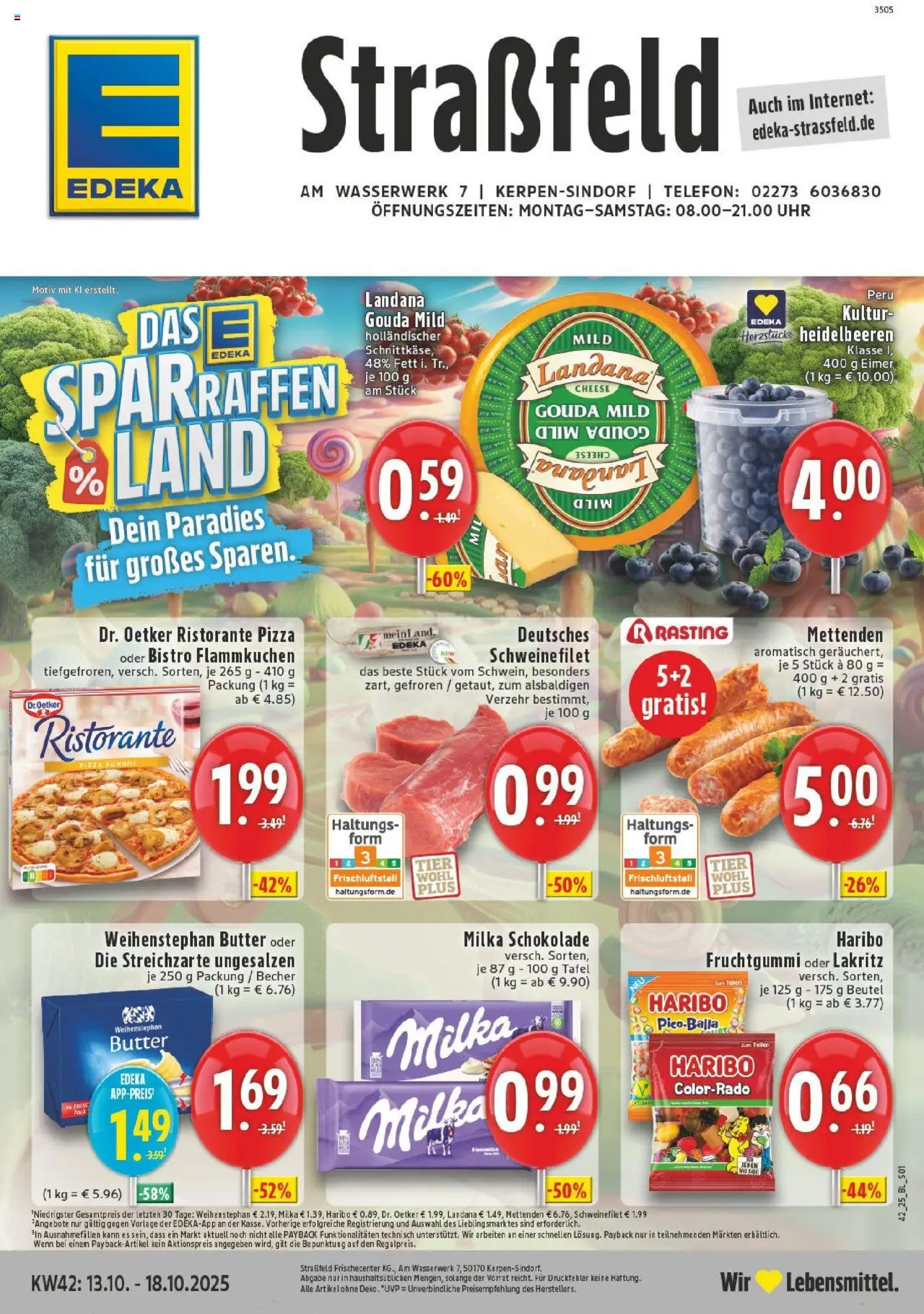 Vorschau von dem Prospekt des Geschäftes Edeka, gültig ab dem 13.10.2025 - Pizza, Telefon, Schokolade, Heidelbeeren, Milka, Schweinefilet, Gouda, Weihenstephan butter