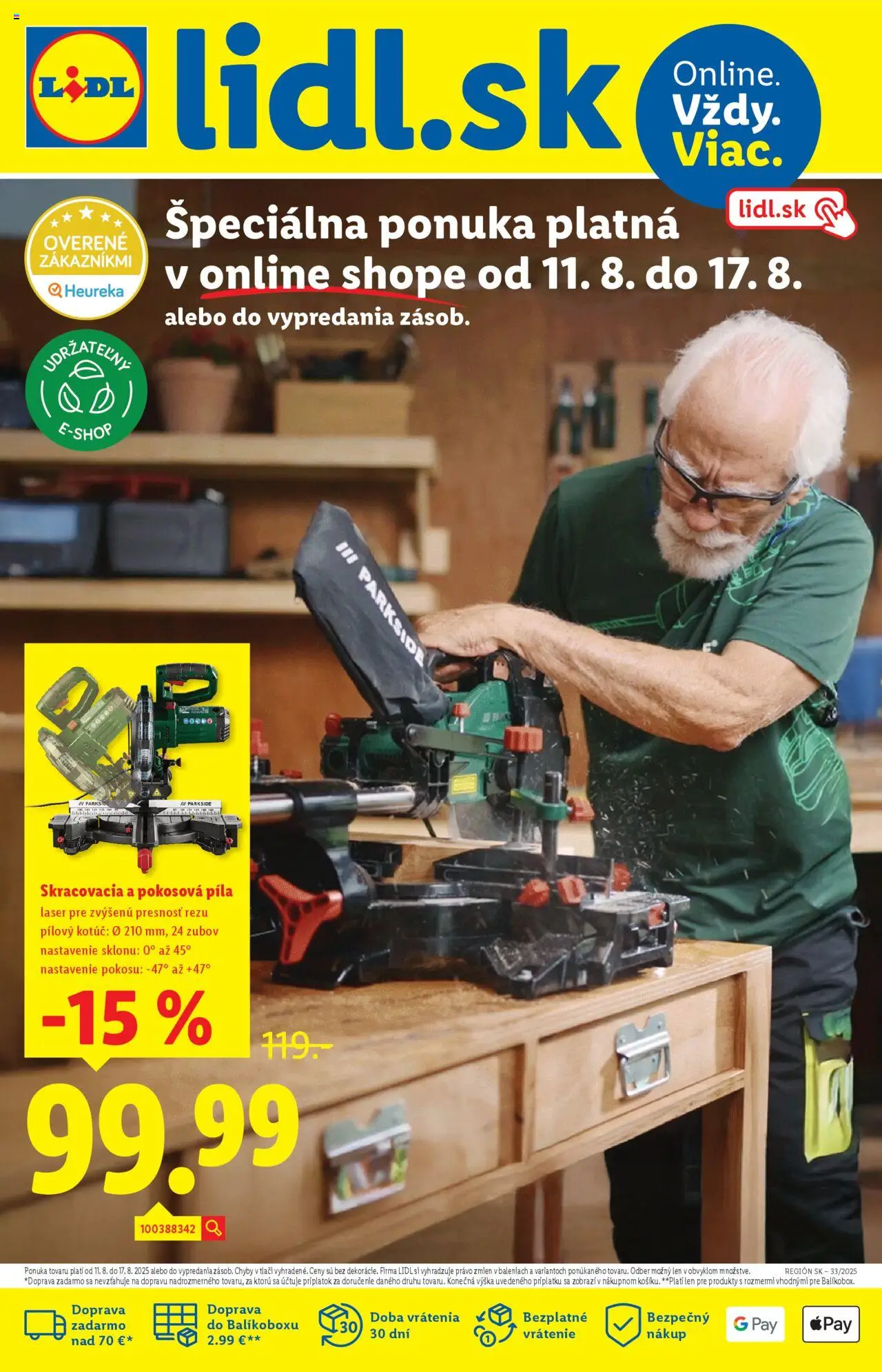 Náhľad Lidl letáku platného od 11.08.2025 - Parkside, Píla, Laser