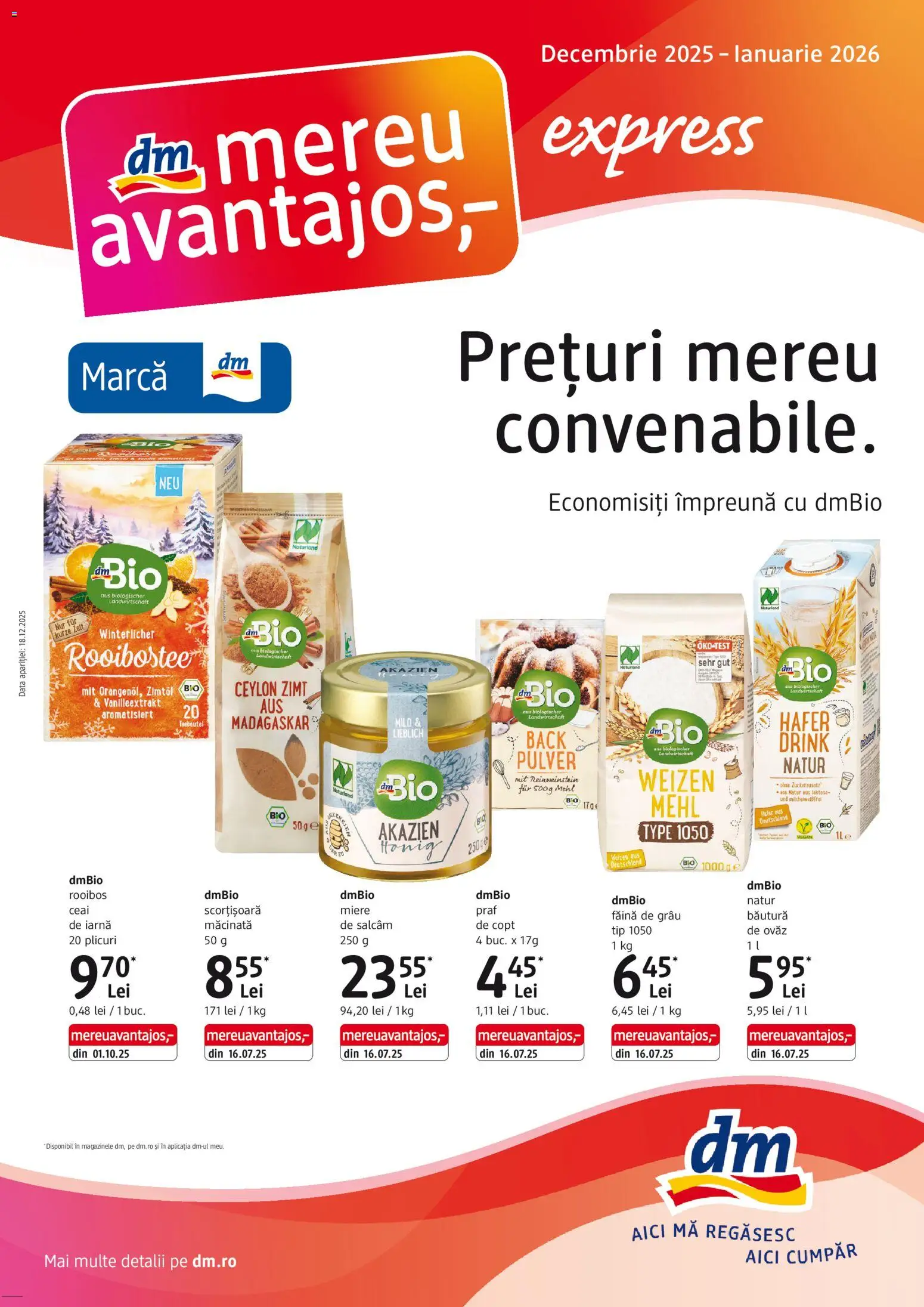 Previzualizarea de cataloage: DM drogeriemarkt Catalog - Express valabil de la 18.12.2025 - Ceai, Miere, Făină, Tip
