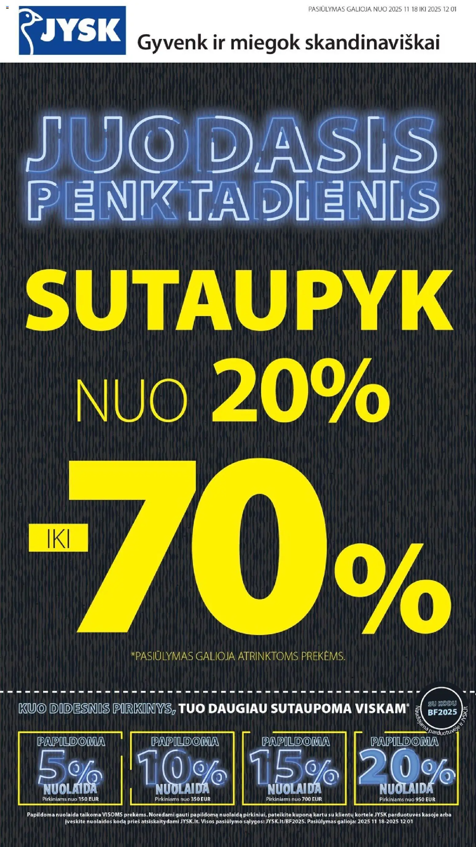 JYSK parduotuvės leidinio Black Friday galiojančio nuo 2025.11.18 peržiūra