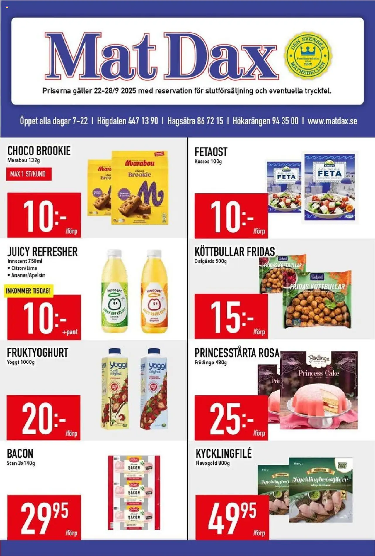 Aktuella reklamblad Matdax är giltig 22/09 2025 > Veckans Erbjudanden gäller från 22/09/2025 till 28/09/2025 sidnummer 1