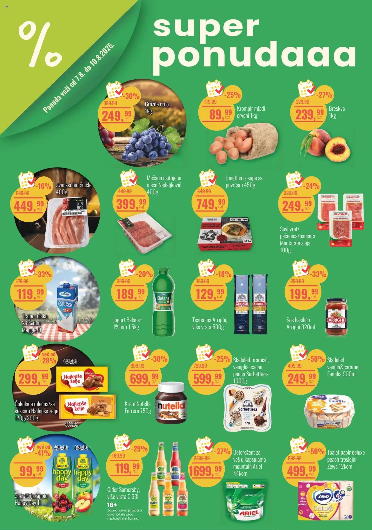 Aroma Market katalog važi od 07.08.2025 - stranica 1 - Čokolada, Ariel, Jogurt, Sok, Krem, Testenina, Deterdžent, Supe