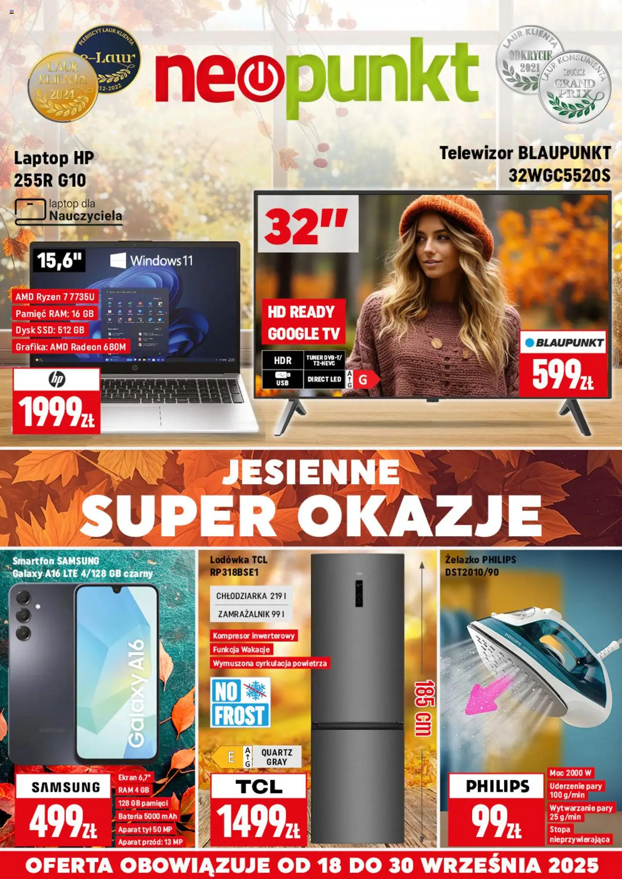 Pogląd gazetki "Gazetka" ze sklepu Neopunkt ważnej od 18.09.2025 - Dysk, Laptop, Lodówka, Telewizor, Smartfon, Kompresor, Żelazko, Bateria