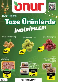 Onur Market Taze Ürünlerde İndirimler - Bursa 12.02.2026 - Broşürünün önizlemesi