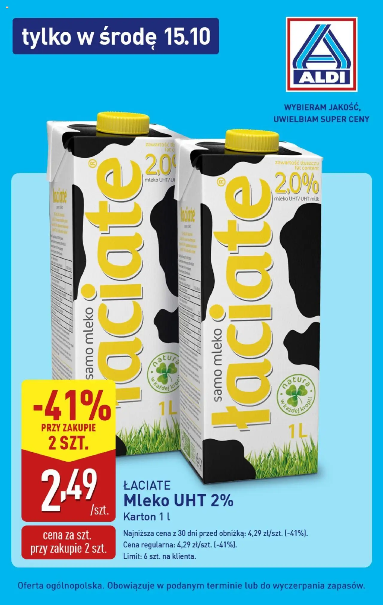 Pogląd gazetki "Tylko w środę" ze sklepu Aldi ważnej od 15.10.2025 - Mleko, Mleko UHT