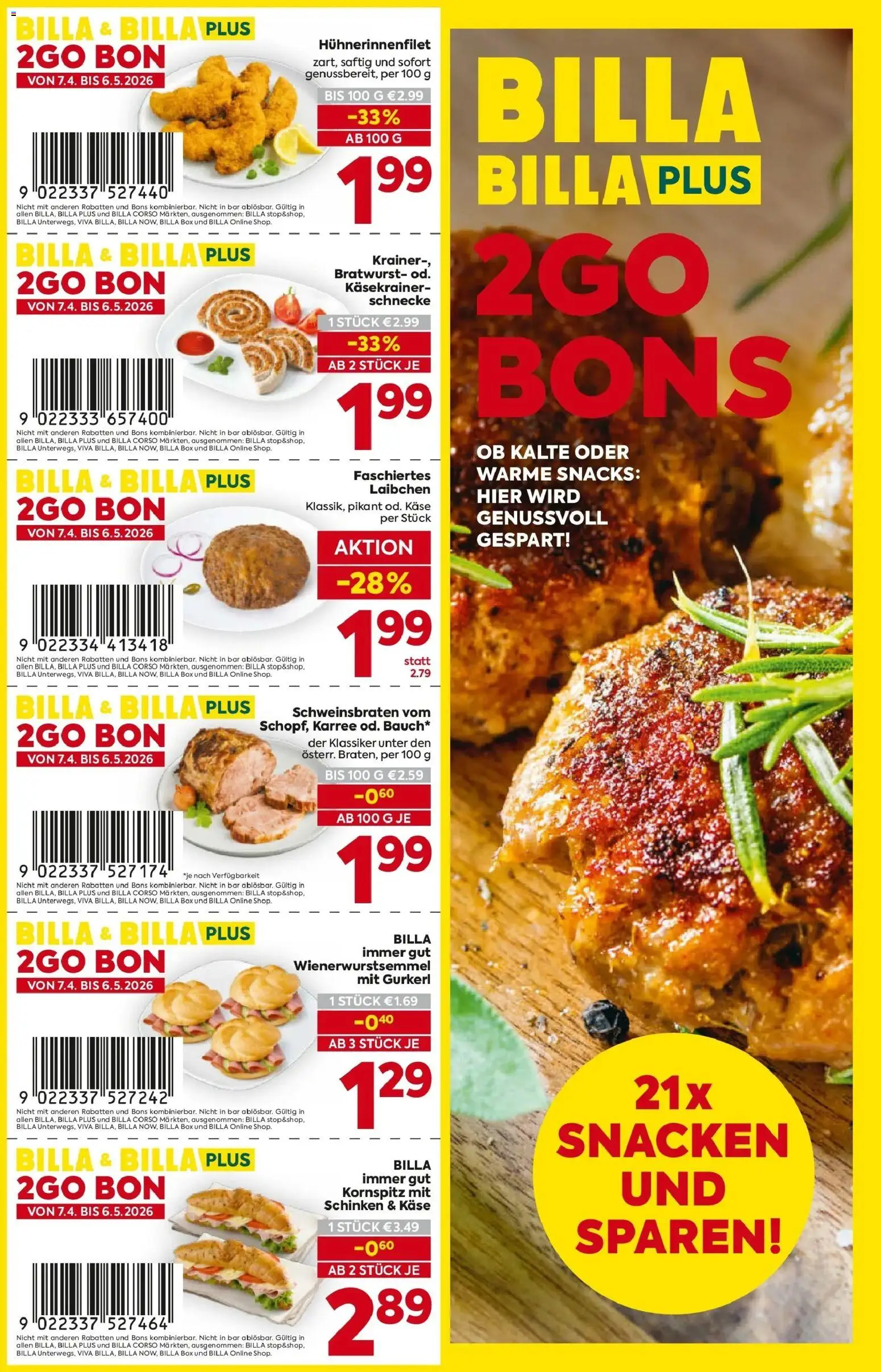 Vorschau der Angebote: Billa Billa 2Go Bons gültig ab 07.04.2026 - Käse, Box, Schinken
