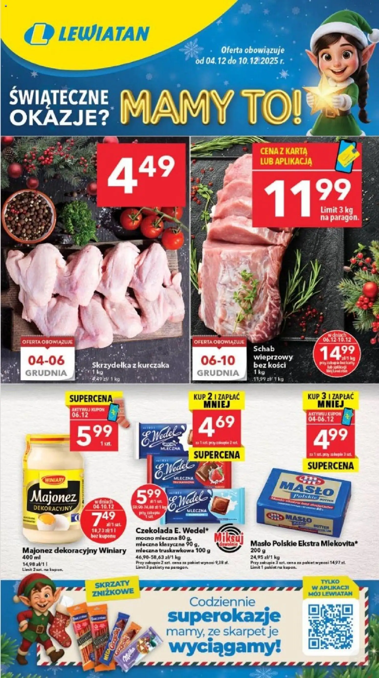 Pogląd gazetki "Gdańsk" ze sklepu Lewiatan ważnej od 04.12.2025 - Masło, Czekolada, Schab, Majonez, Karta, Skrzydełka z kurczaka, Skrzydełka, Masło Polskie