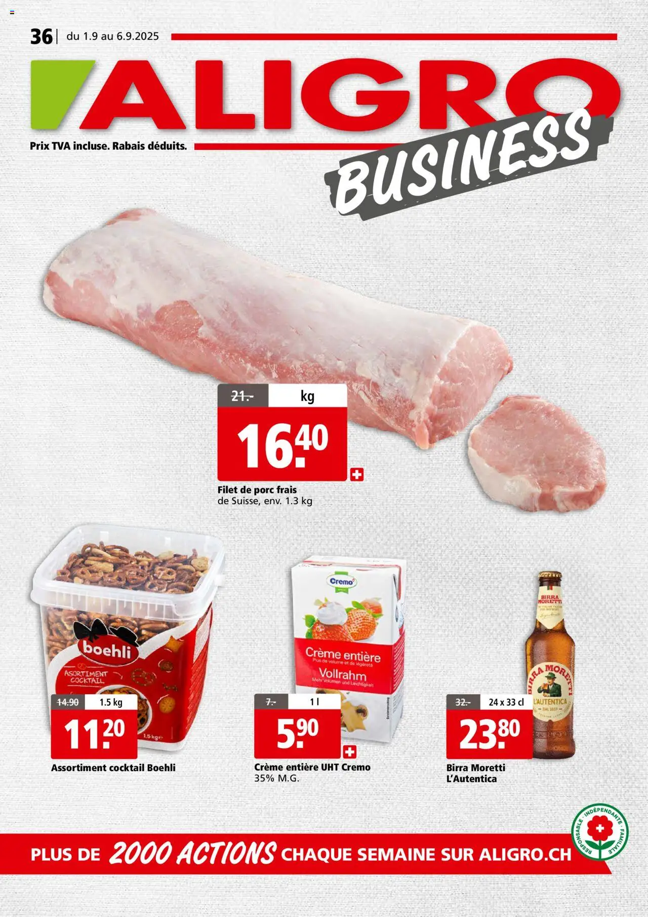 Aligro Aktionen Businesskunden - Chavannes, Matran, Genève, Sion ab 01.09.2025 - Seitennummer 1 - Creme