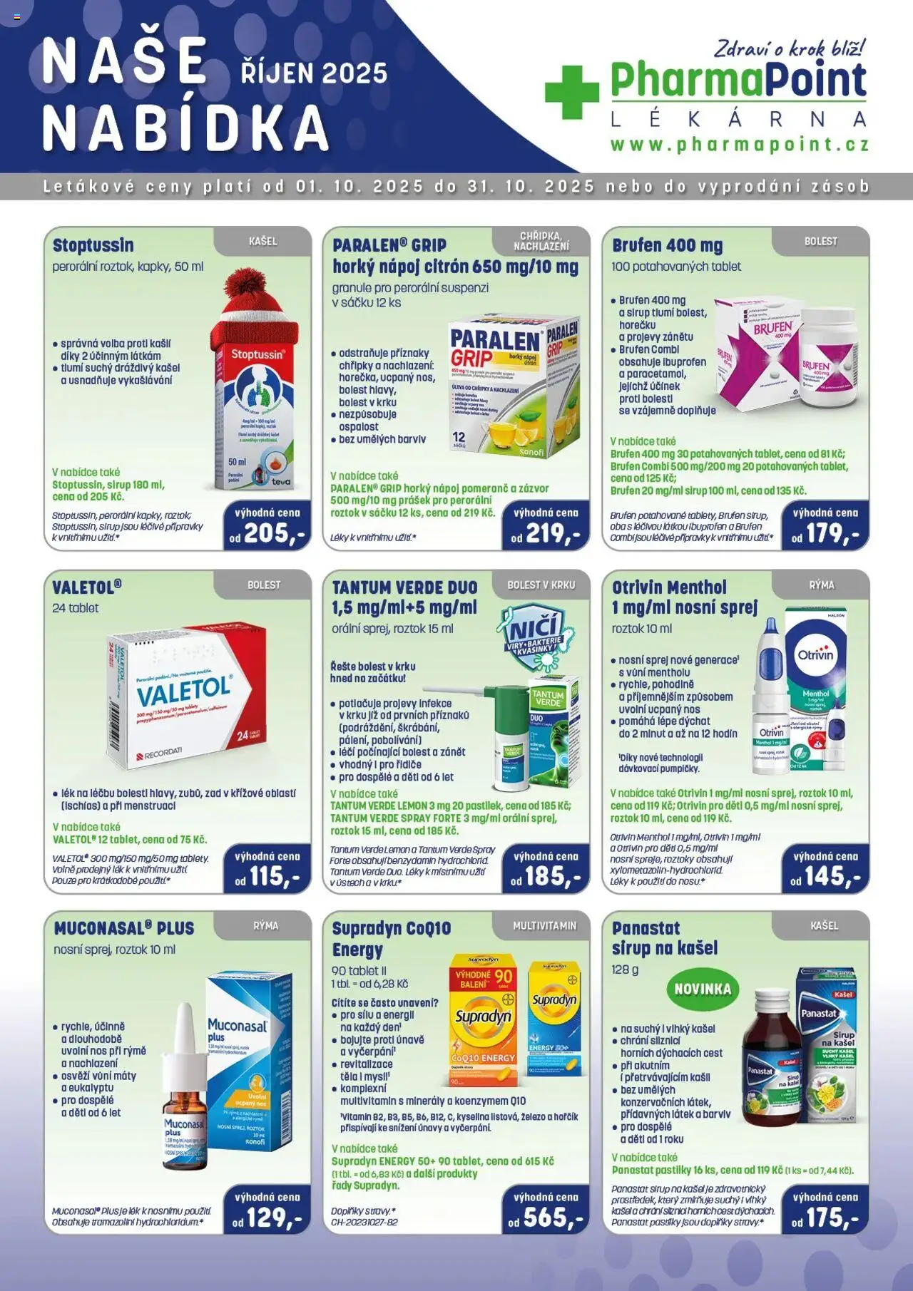  Pharmapoint Leták (01.10.2025 - 31.10.2025) - Tablet, Hořčík, Citron, Minerály, Zázvor, Multivitamin, Sirup, Granule
