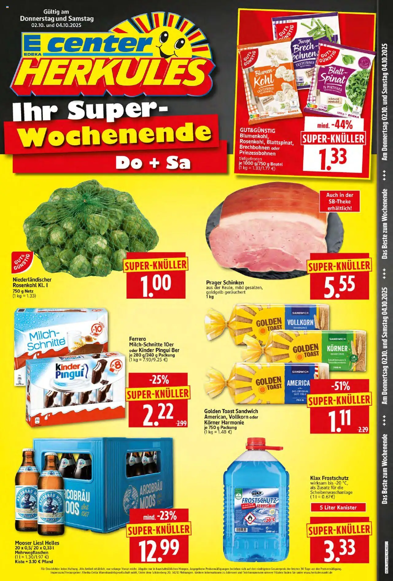 HERKULES Sonderbeilage (vom 02.10.2025 - 04.10.2025) - Blumen, Milch, Schinken, Toast