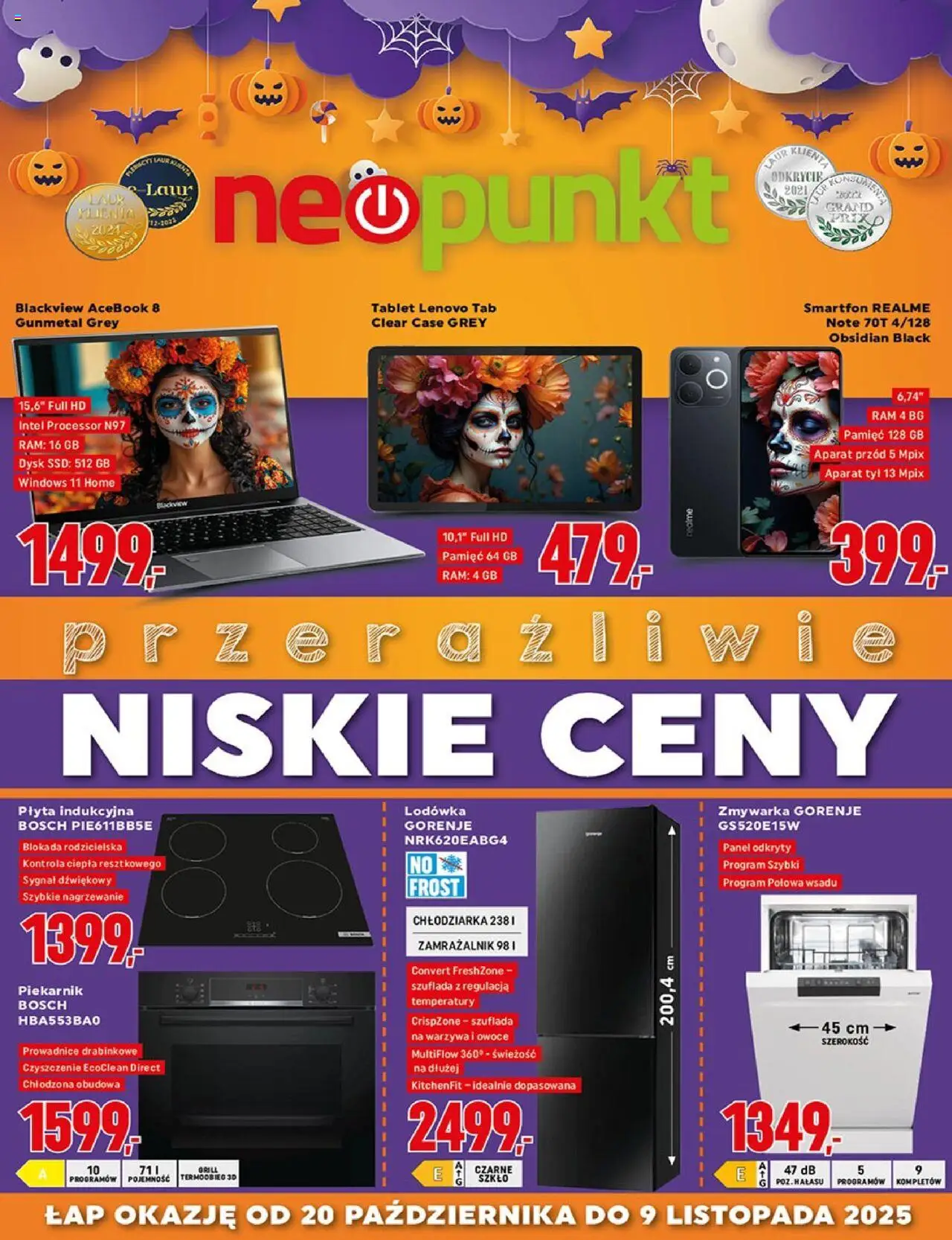 Pogląd gazetki "Gazetka" ze sklepu Neopunkt ważnej od 20.10.2025 - Tablet, Lodówka, Płyta indukcyjna, Smartfon, Zmywarka, Owoce, Warzywa, Piekarnik
