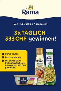 Vorschau des Merkblatts Rama: Gewinne 3x 333 CHF täglich! vom Shop Angebote gültig von 07.04.2026 bis 28.04.2026
