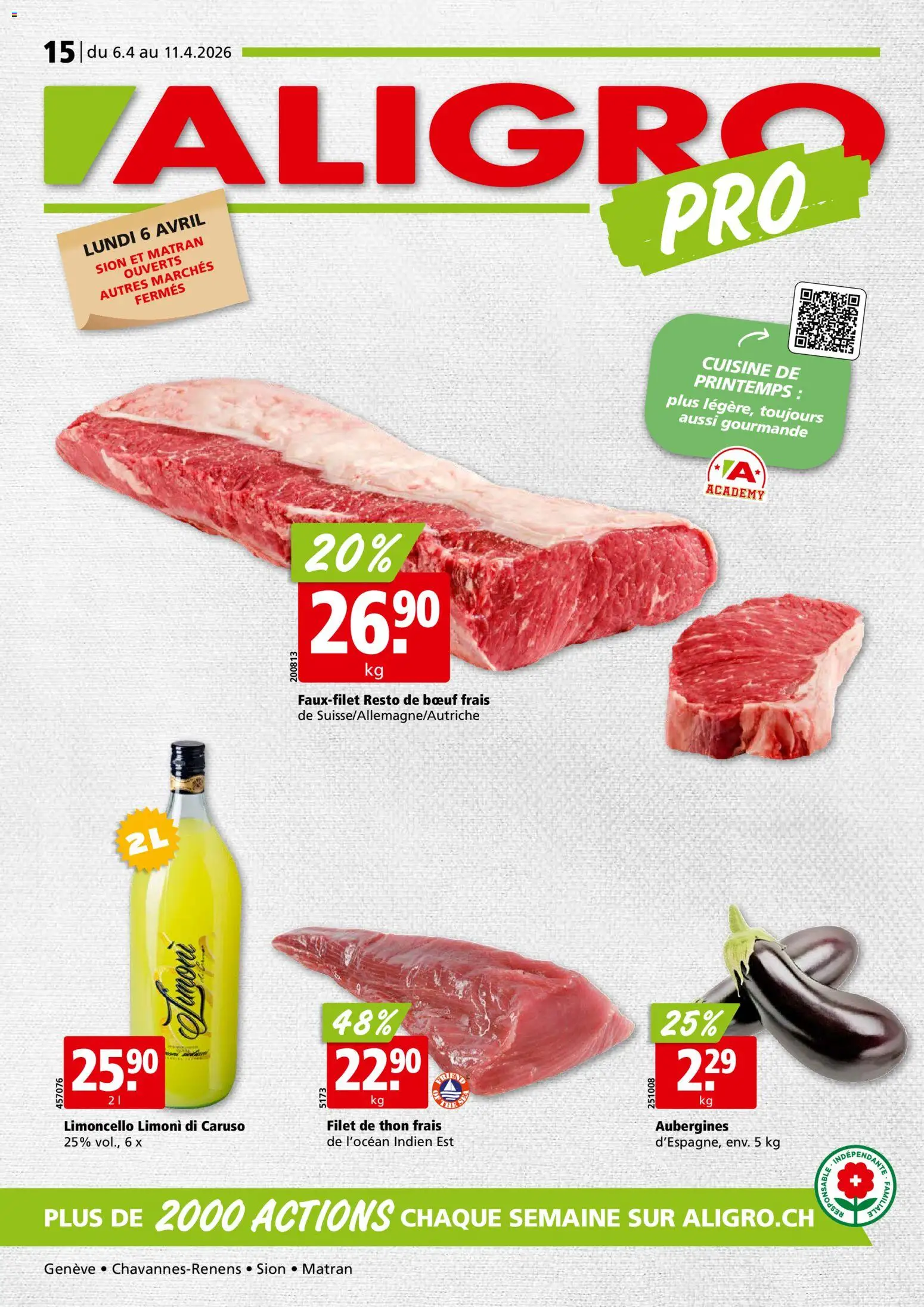 Vorschau des Merkblatts Aligro aktionen Chavannes, Matran, Genève, Sion vom Shop Aligro gültig von 06.04.2026 bis 11.04.2026