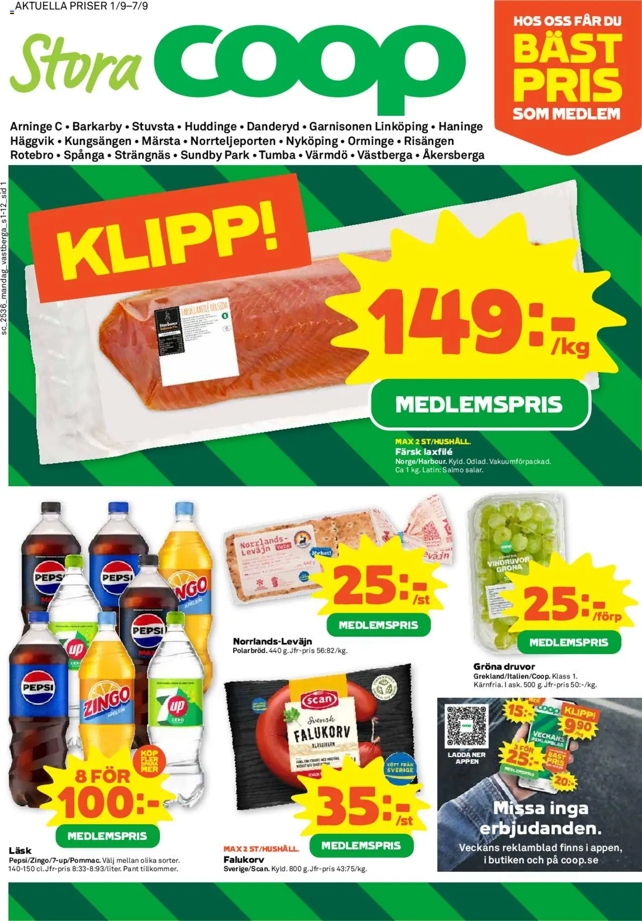 Aktuella reklamblad Coop Forum är giltig 01/09 2025 > Veckans Erbjudanden gäller från 01/09/2025 till 07/09/2025 sidnummer 1