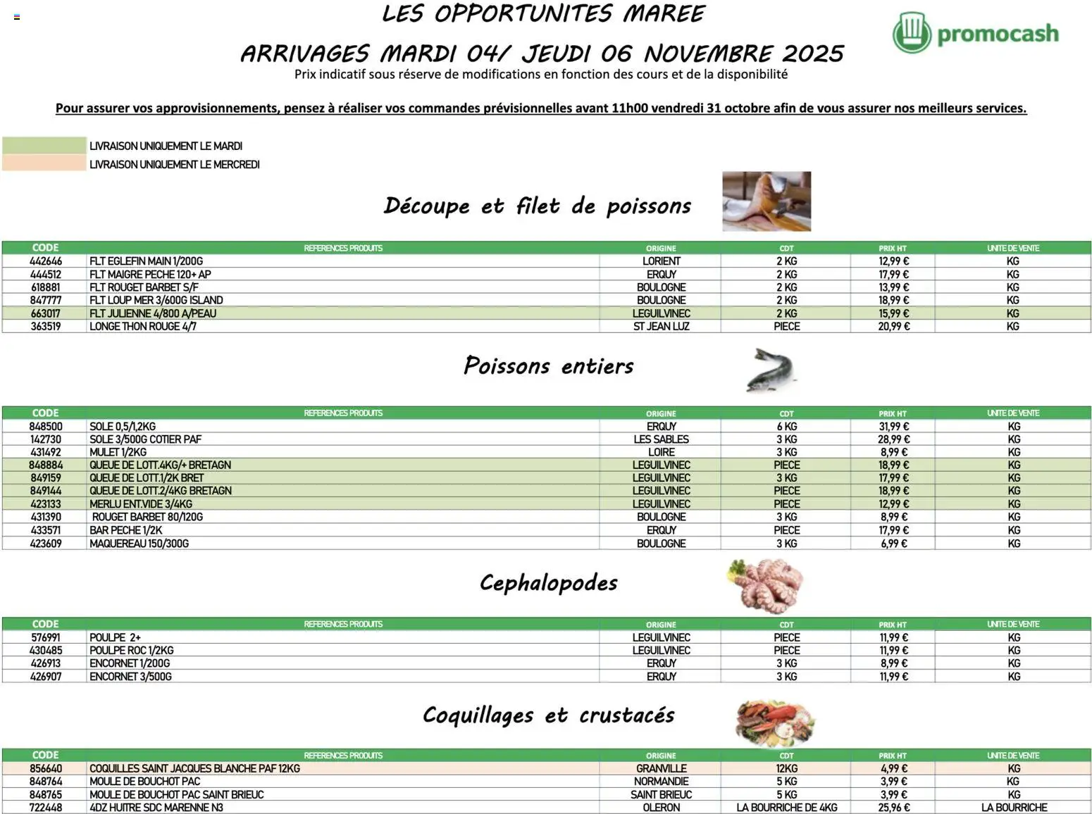 Prévisualisation de Catalogue du magasin Promocash formulaire valide 04/11/2025 - Poissons, Jean, Pêche, Maquereau, Thon, Coquillages