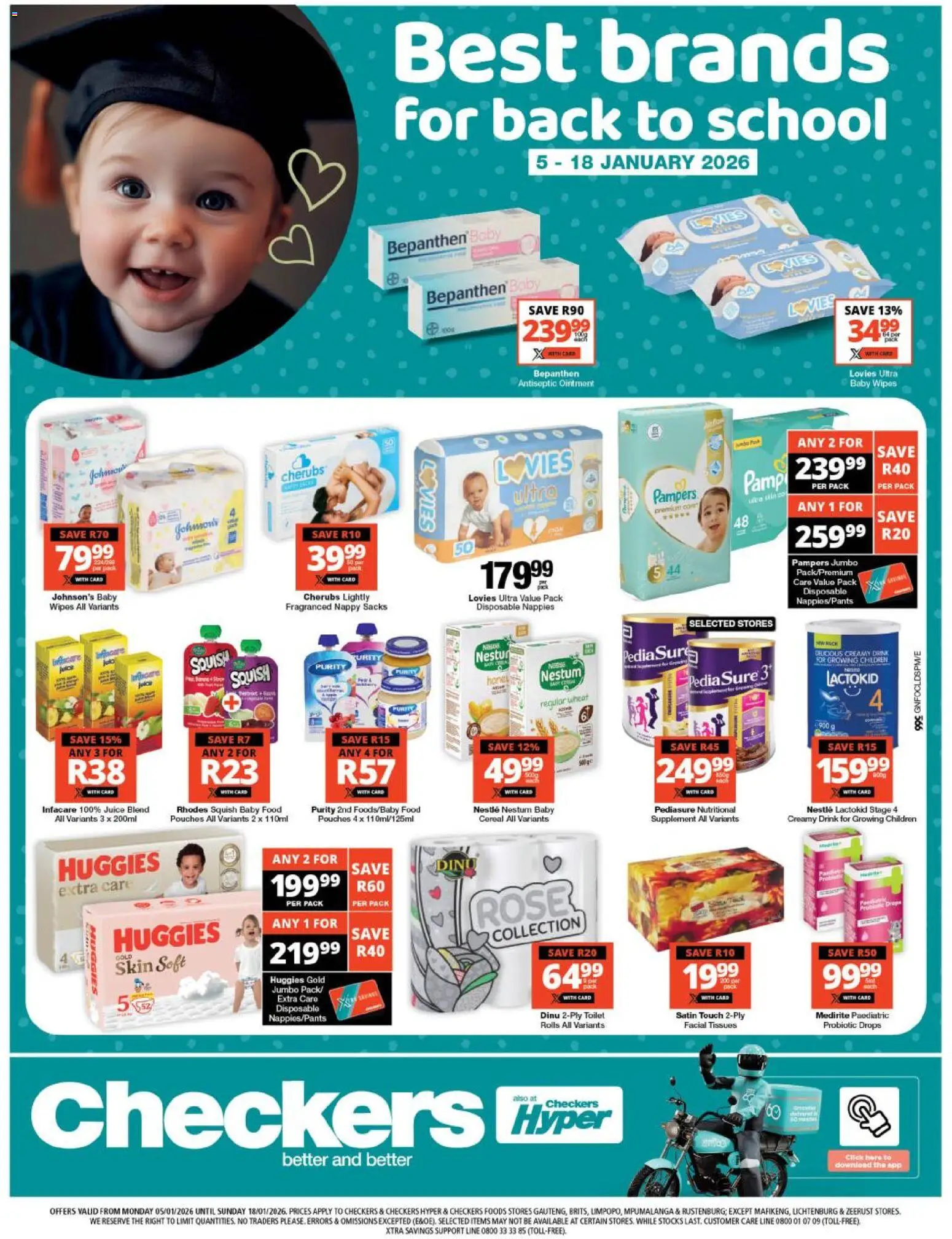 Preview of Checkers flyer valid from 05/01/2026 - Toilet, Juice, Nappies, Tissues, Baby food, Pouches