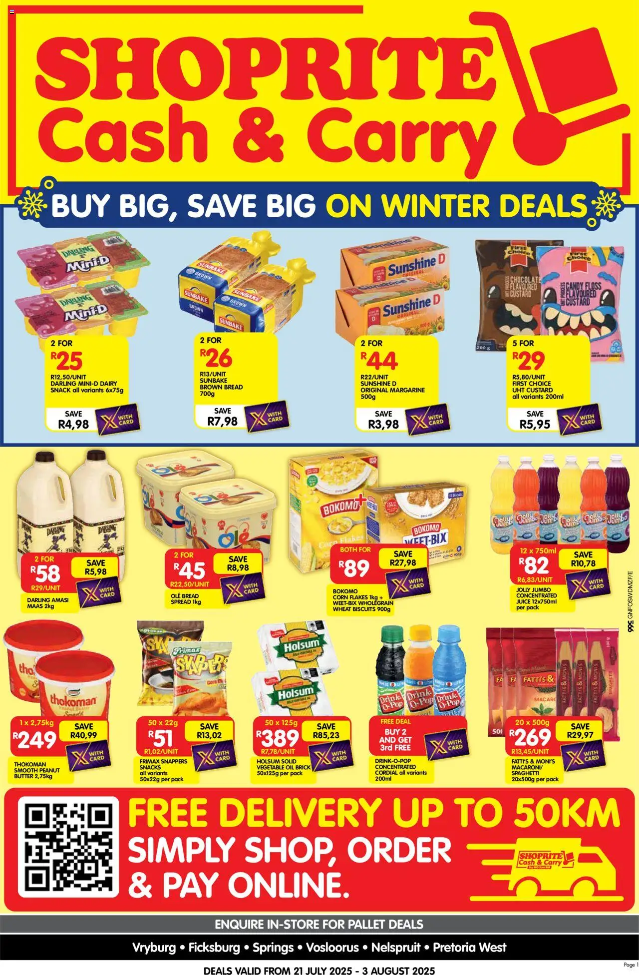 Shoprite Gauteng - Cash & Carry Month End Deals Selected Stores 21/07 - 03/08/2025 >> Catalogue - Corn, Custard, Spread, Corn flakes, Chocolate, Juice, Snacks, Flakes