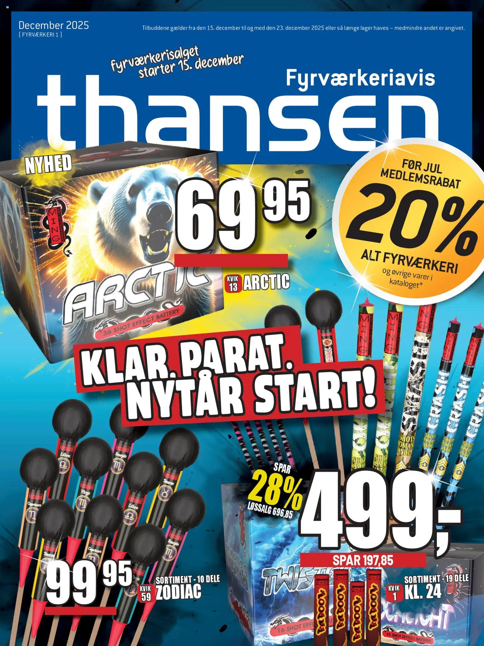 Eksempel på tilbudsavis Fyrværkeri 2025 fra butik Thansen gyldig fra 15/12/2025