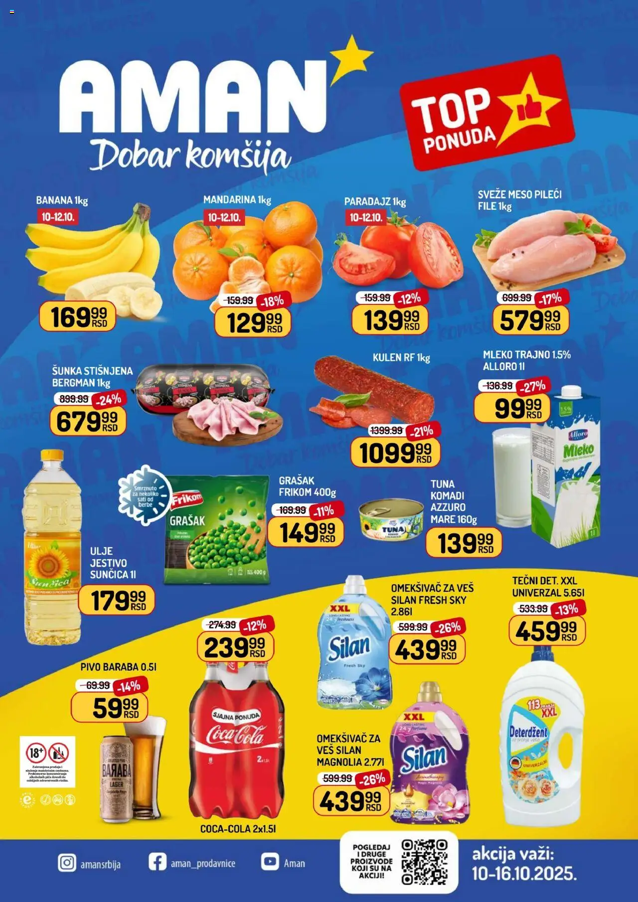 Aman katalog važi od 10.10.2025 - stranica 1 - Mandarina, Pivo, Mleko, Meso, Šunka, Pileći file, Omekšivač, Omekšivač za veš