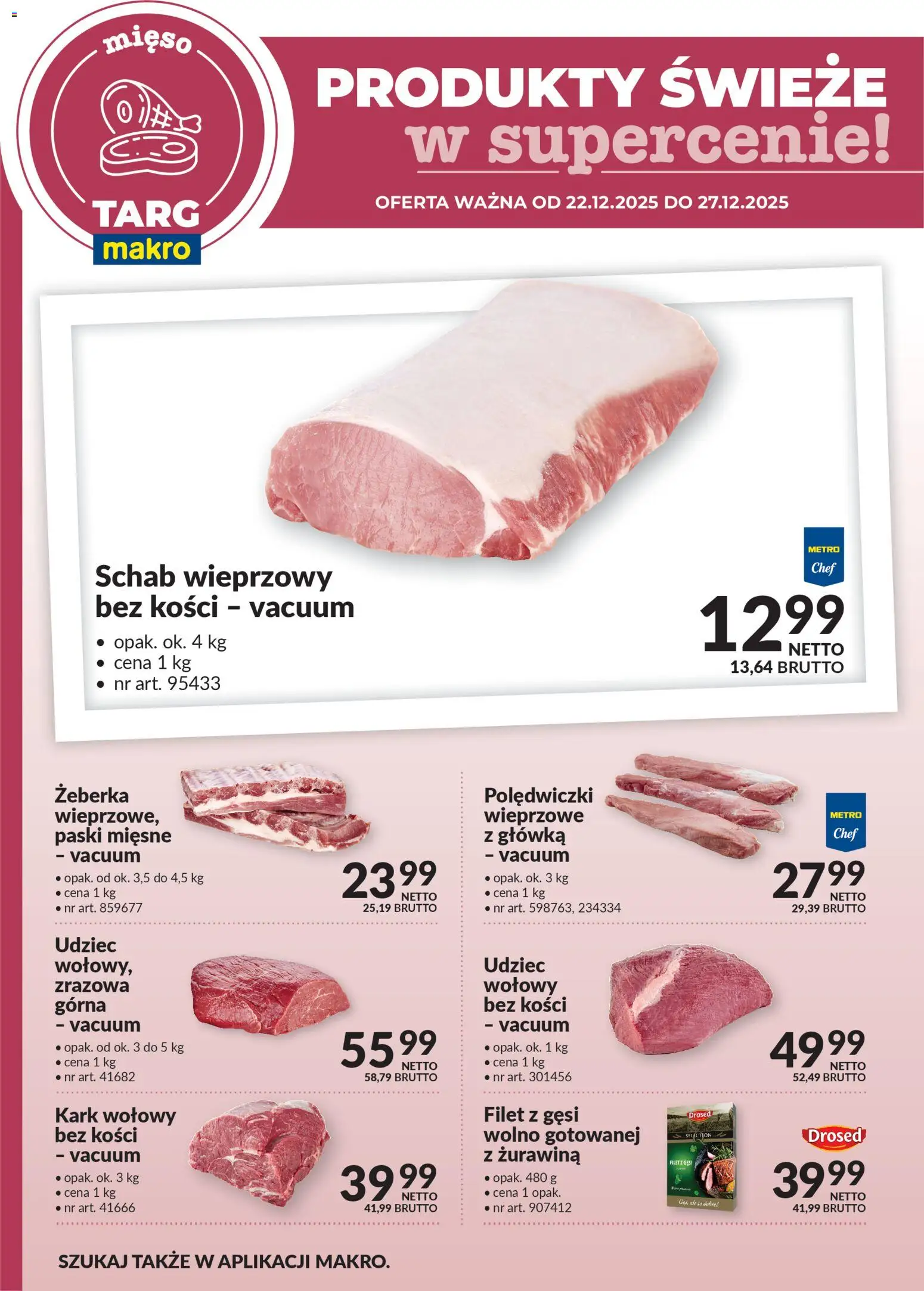 Pogląd gazetki "Produkty świeże w supercenie" ze sklepu Makro ważnej od 22.12.2025 - Mięso, Schab, Żurawina, Żeberka, Filet, Polędwiczki, Schab wieprzowy