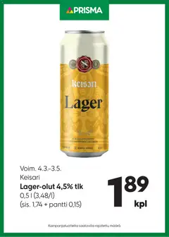 Kaupan Prisma Prisma tarjoukset Keisari Lager-olut esikatselu, voimassa 04/03/2026