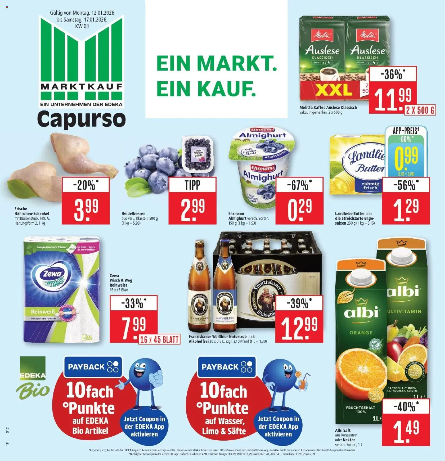 Vorschau von dem Prospekt des Geschäftes Marktkauf, gültig ab dem 11.01.2026 - Butter, Karotte, Melitta, Melitta kaffee, Franziskaner, Saft, Landliebe butter, Ehrmann almighurt
